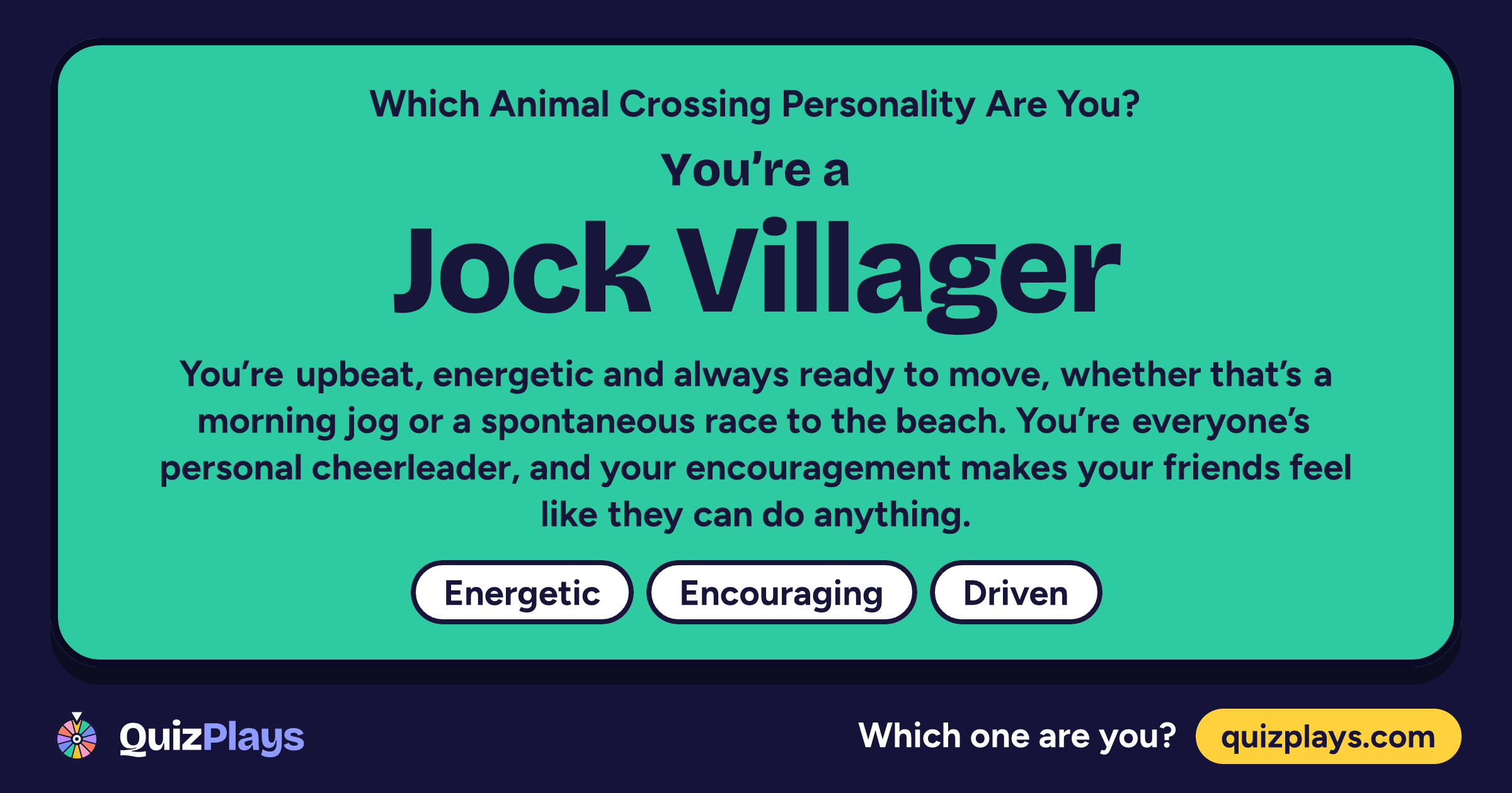 Jock Villager result card from the Which Animal Crossing Personality Are You? quiz