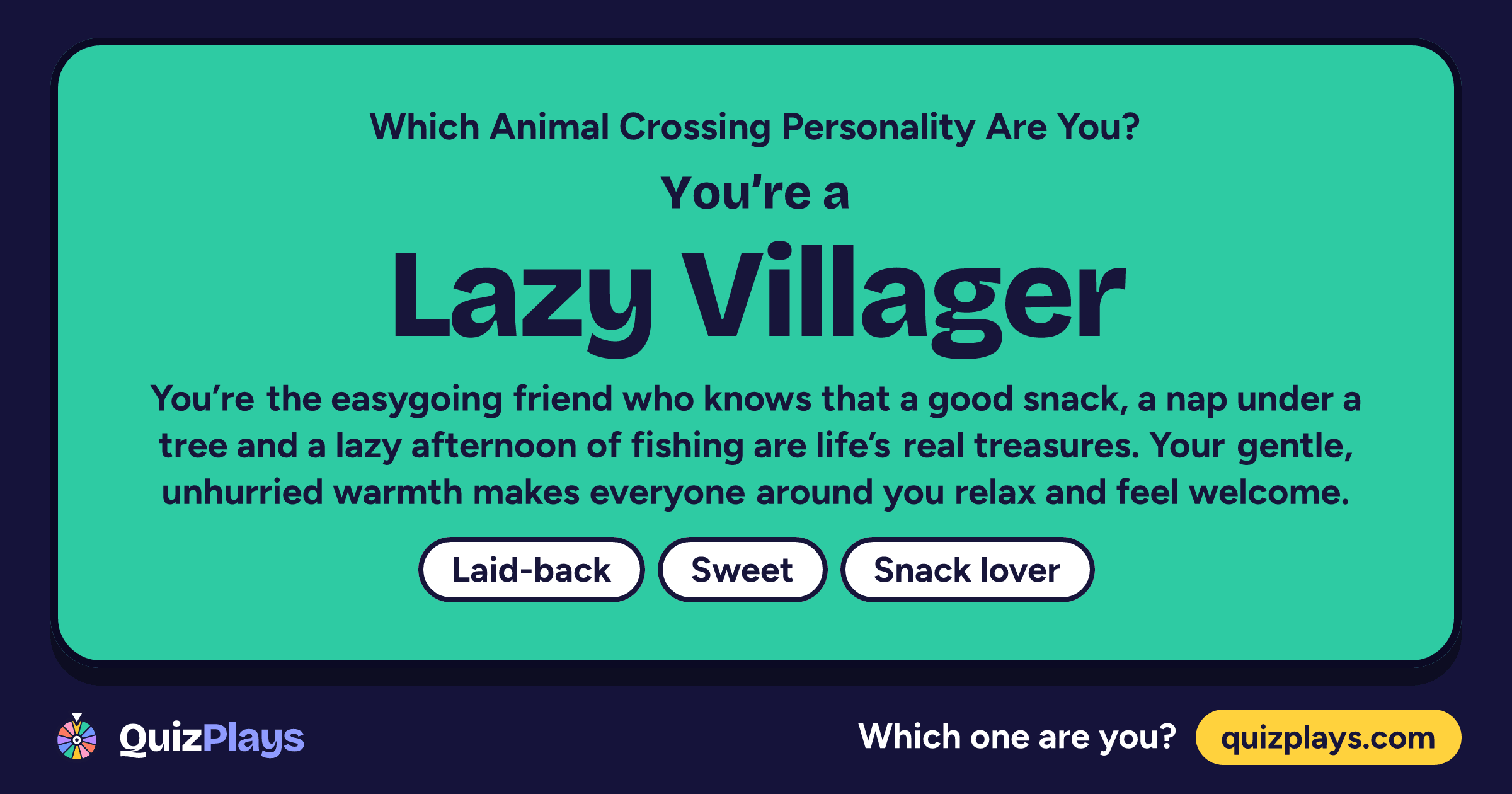 Lazy Villager result card from the Which Animal Crossing Personality Are You? quiz