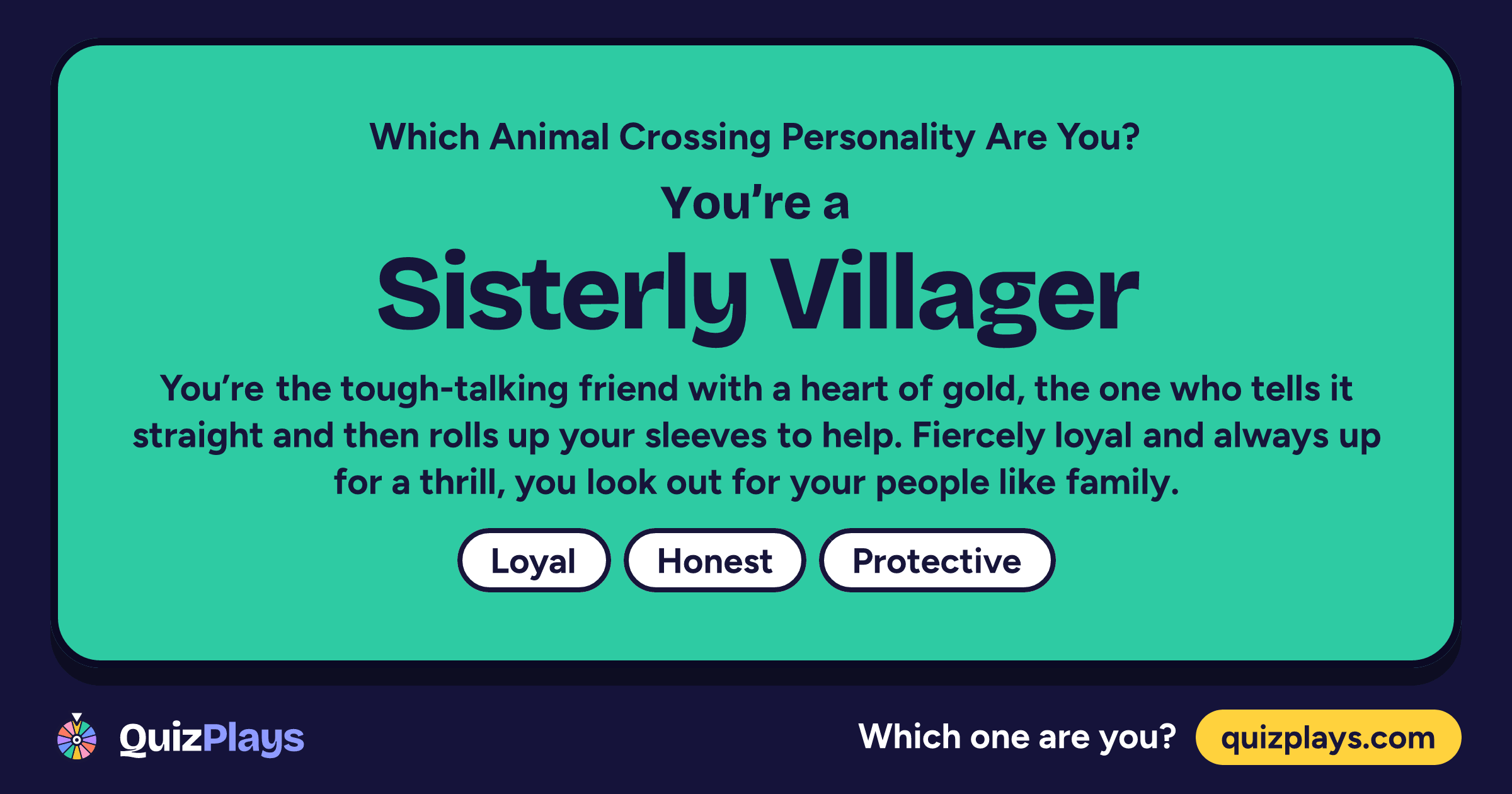 Sisterly Villager result card from the Which Animal Crossing Personality Are You? quiz