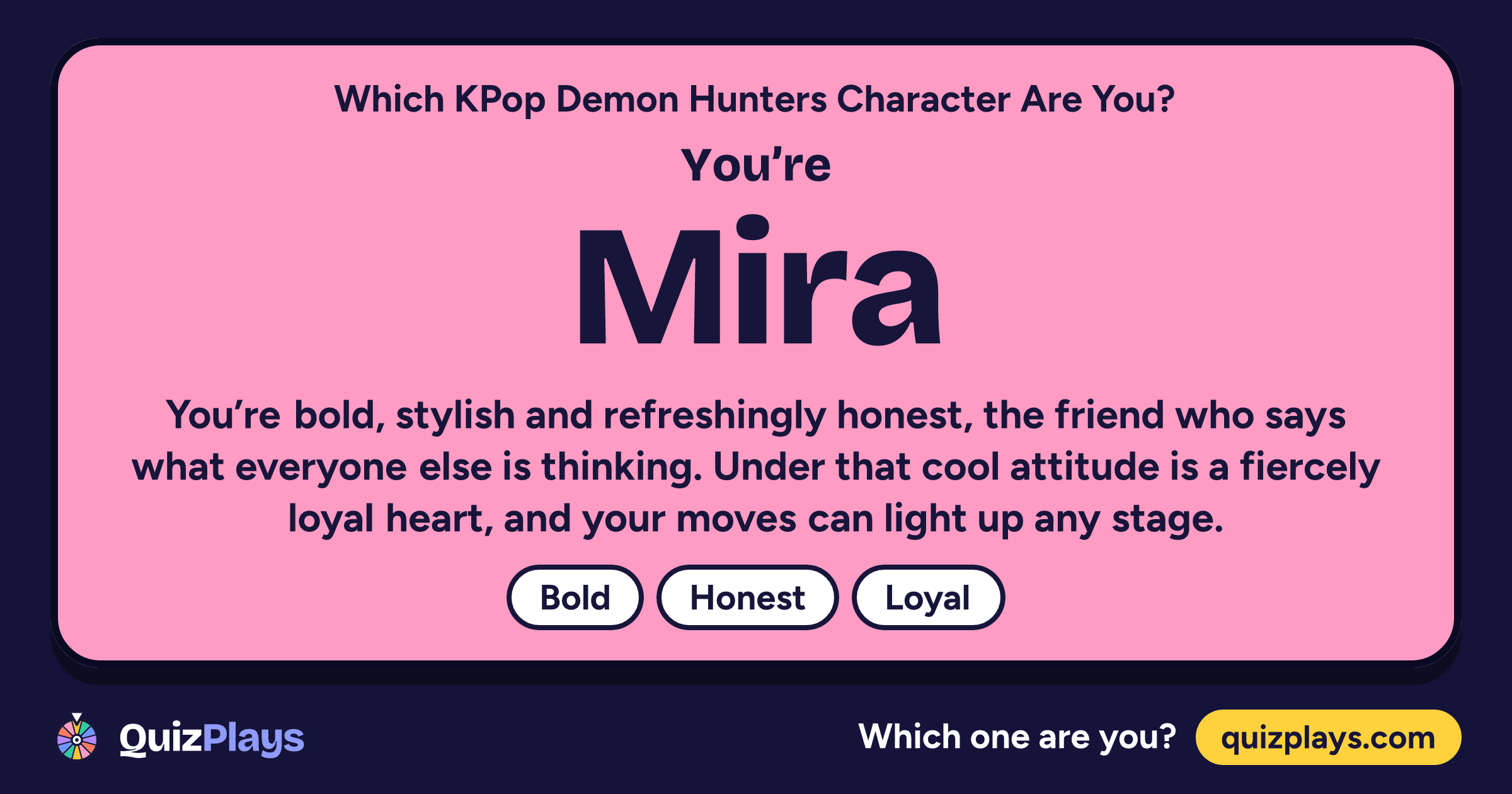 Mira result card from the Which KPop Demon Hunters Character Are You? quiz