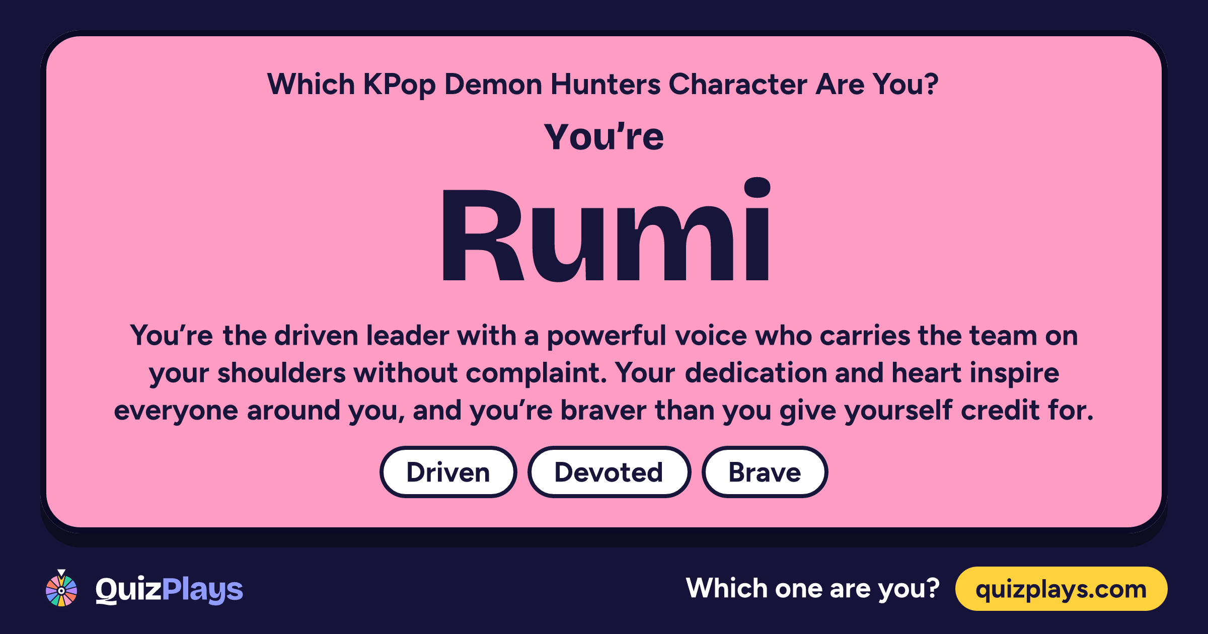 Rumi result card from the Which KPop Demon Hunters Character Are You? quiz