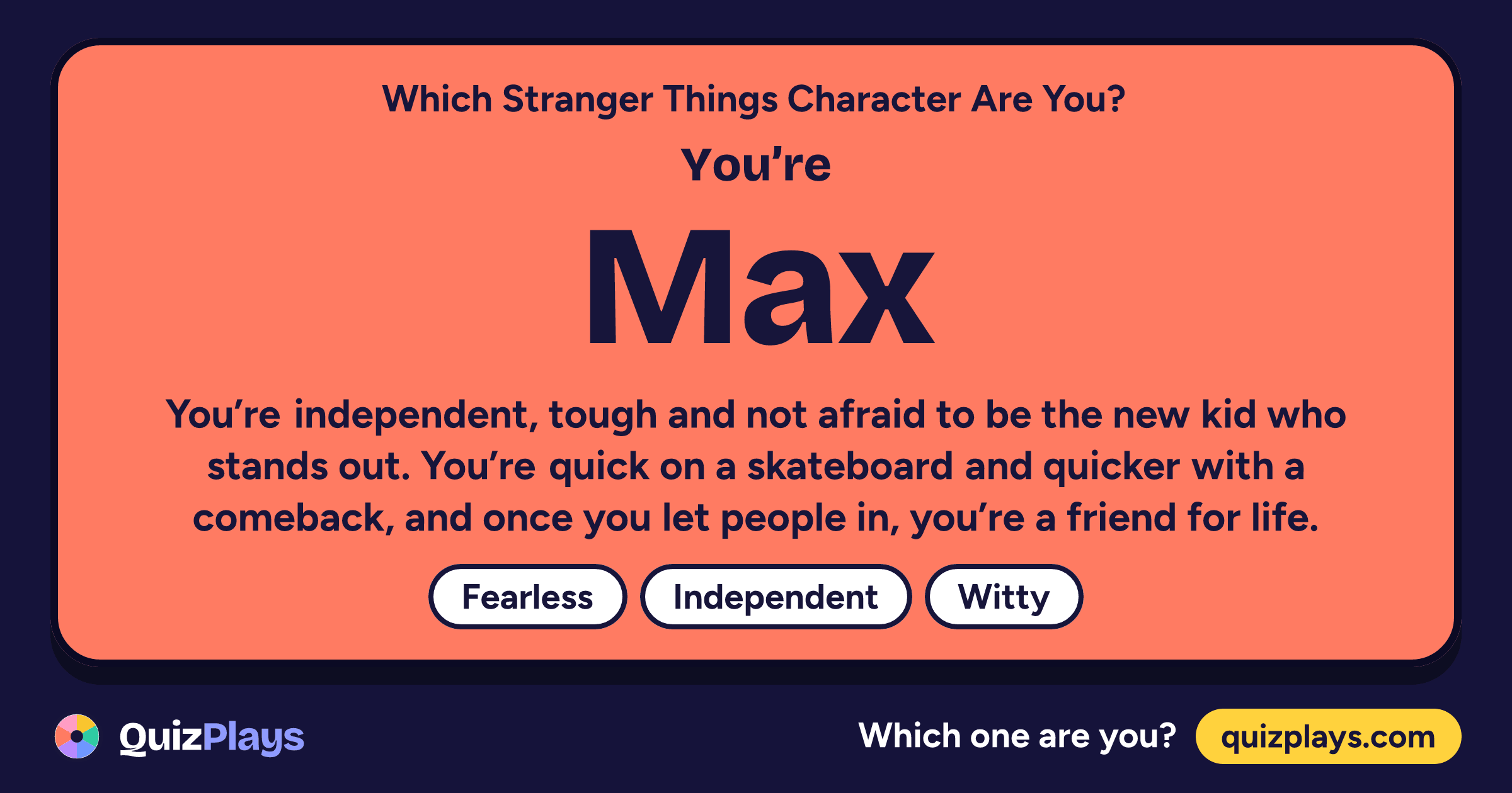 Max result card from the Which Stranger Things Character Are You? quiz