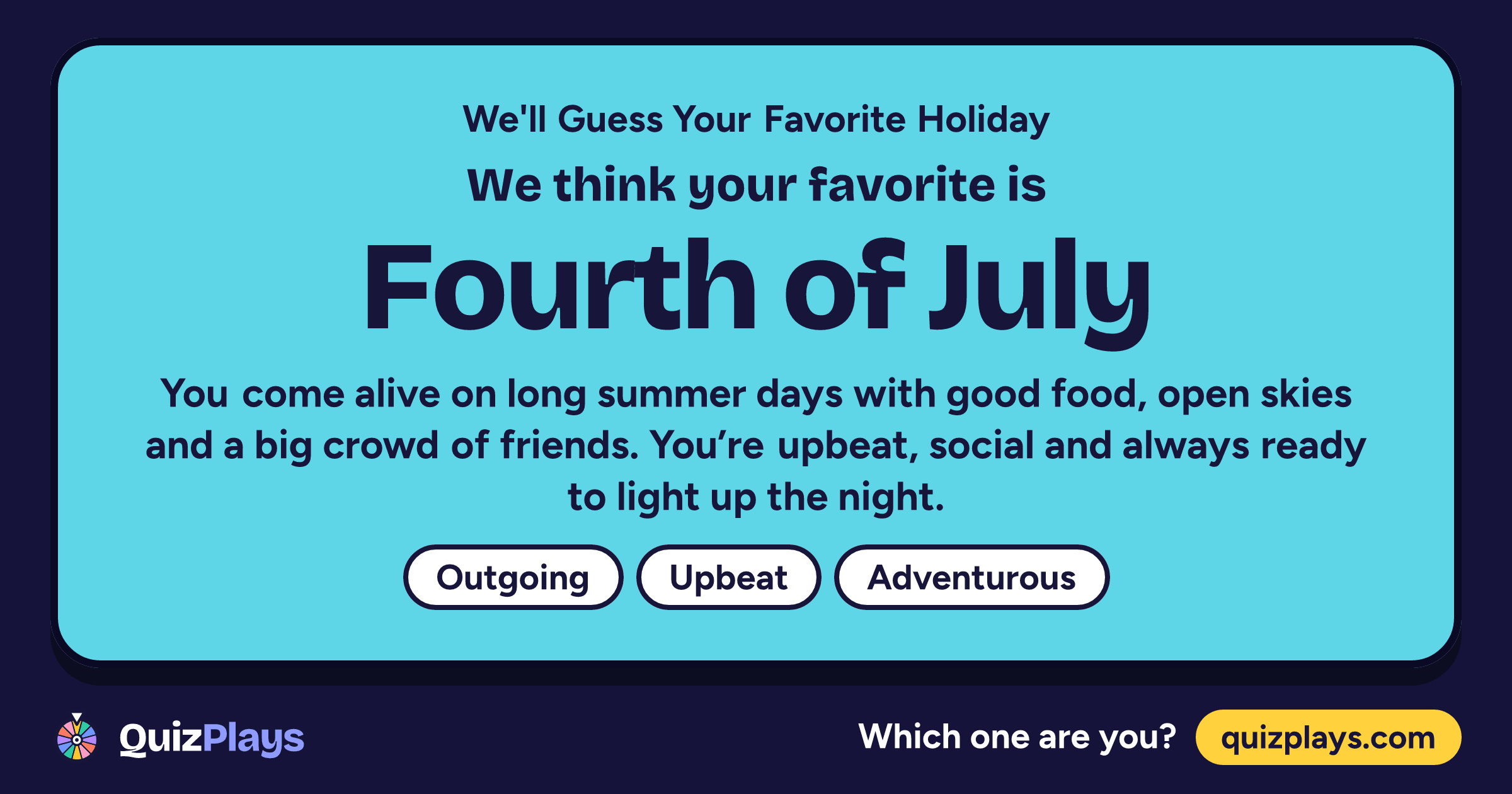 Fourth of July result card from the We'll Guess Your Favorite Holiday quiz