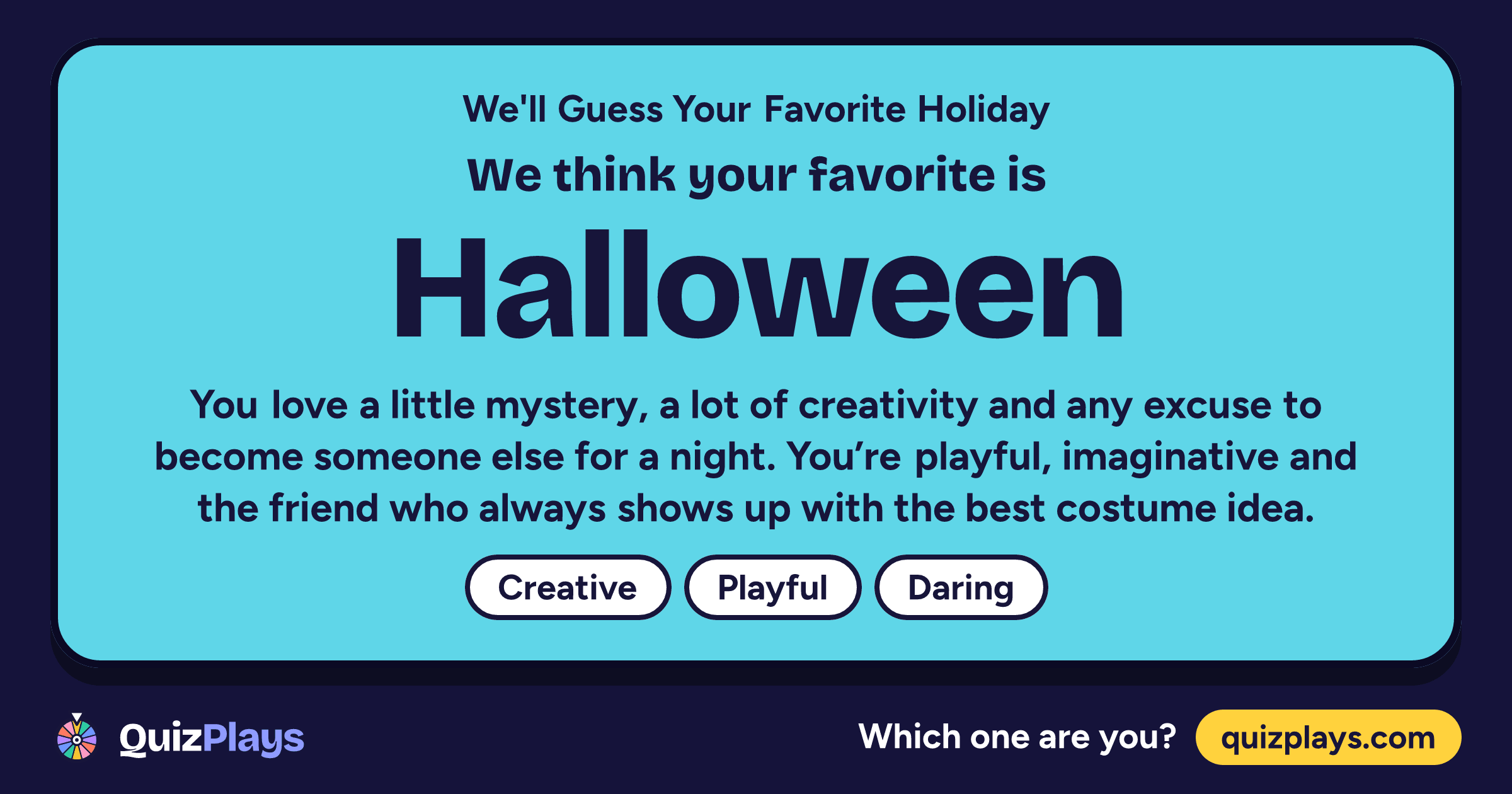 Halloween result card from the We'll Guess Your Favorite Holiday quiz