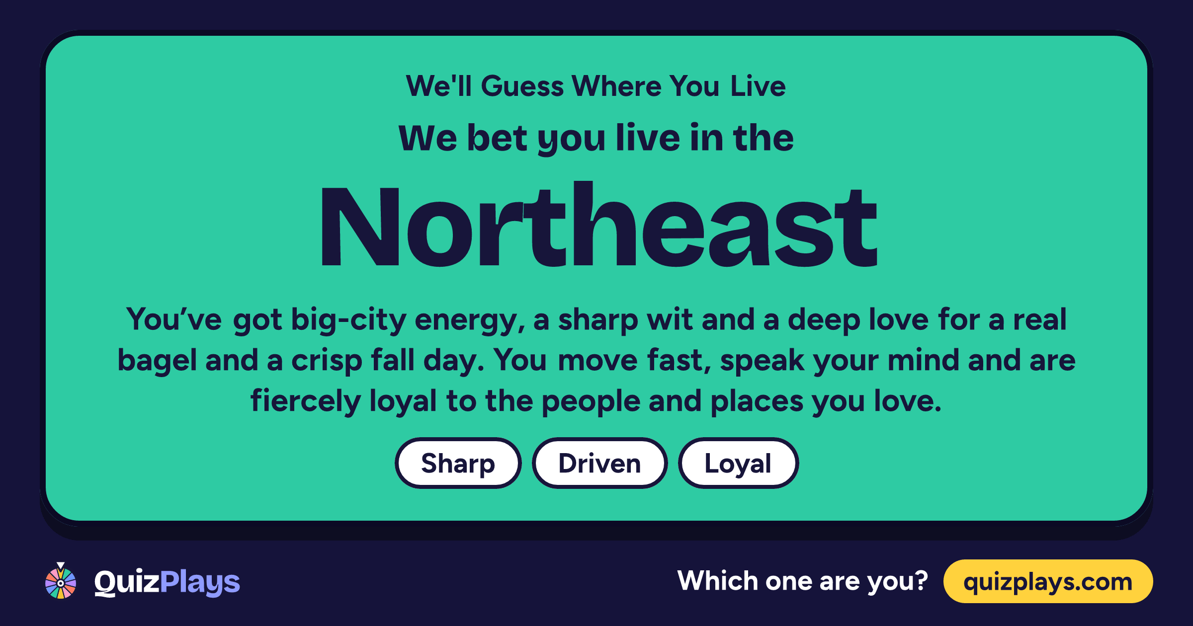 Northeast result card from the We'll Guess Where You Live quiz