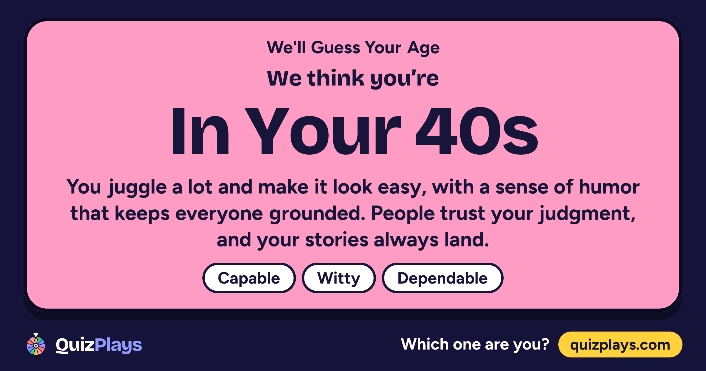 In Your 40s result card from the We'll Guess Your Age quiz