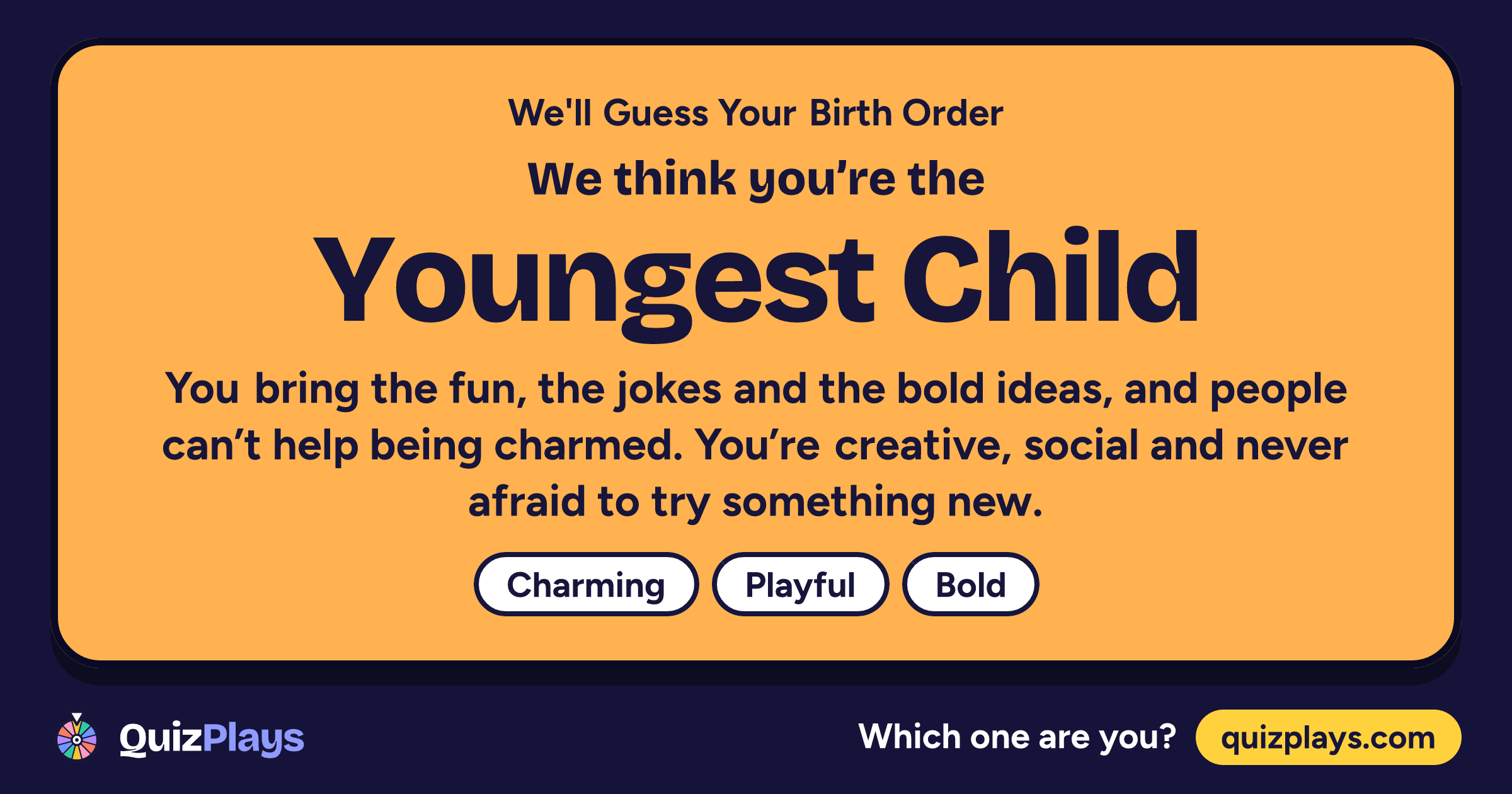 Youngest Child result card from the We'll Guess Your Birth Order quiz