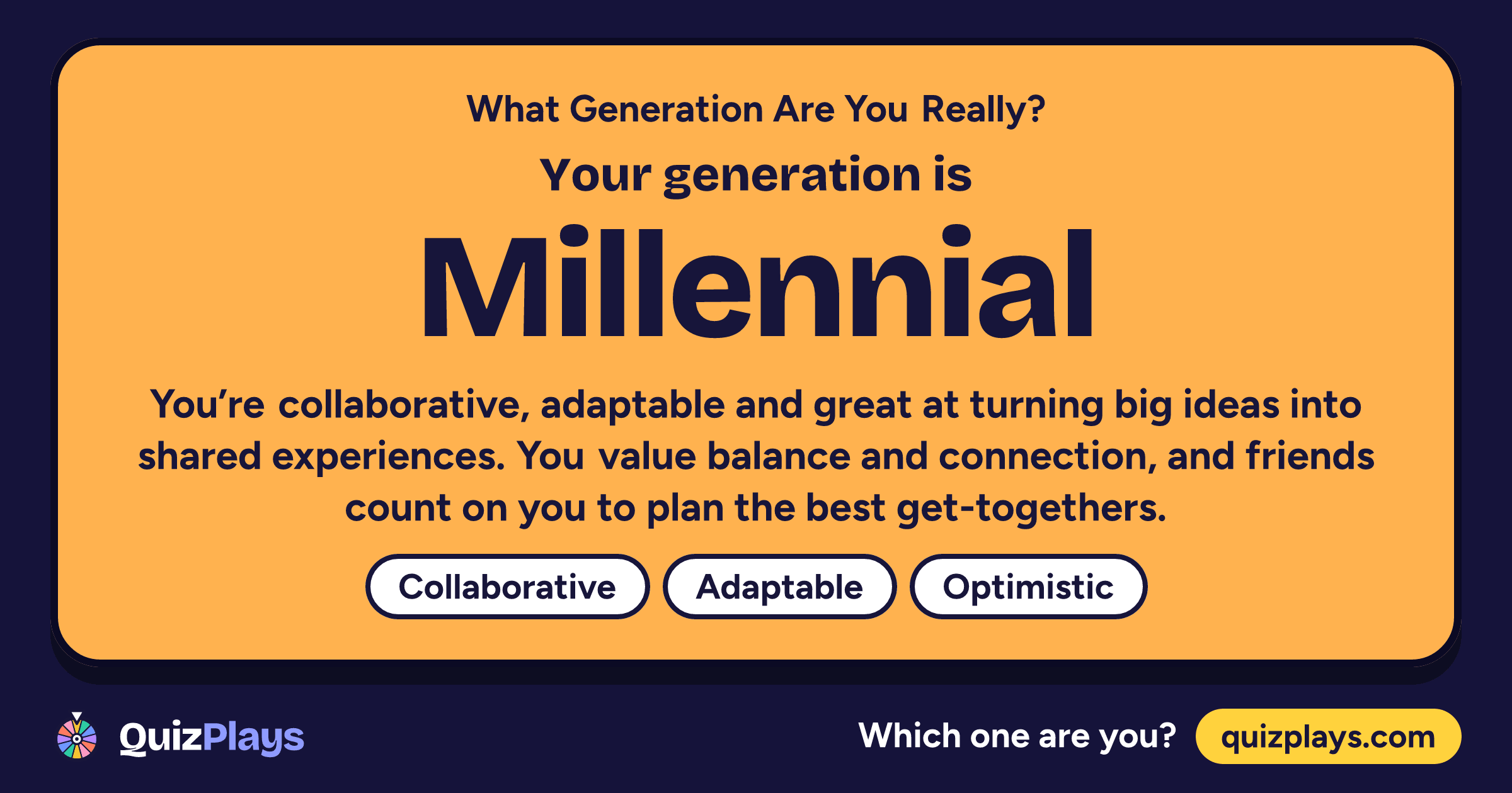 Millennial result card from the What Generation Are You Really? quiz