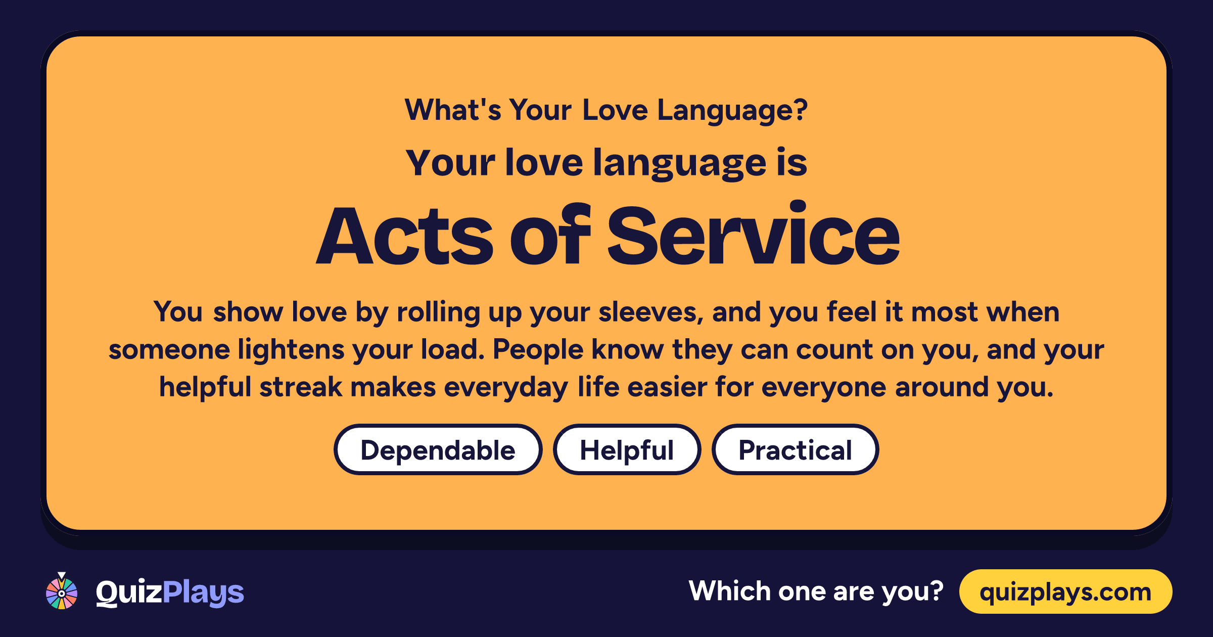 Acts of Service result card from the What's Your Love Language? quiz