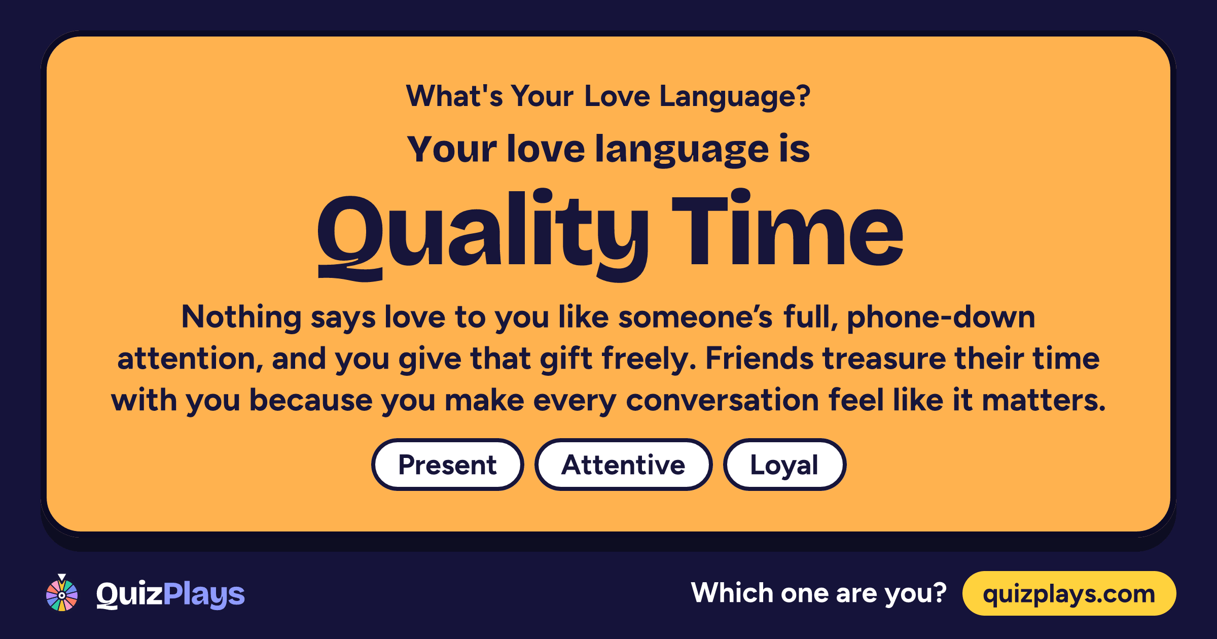 Quality Time result card from the What's Your Love Language? quiz