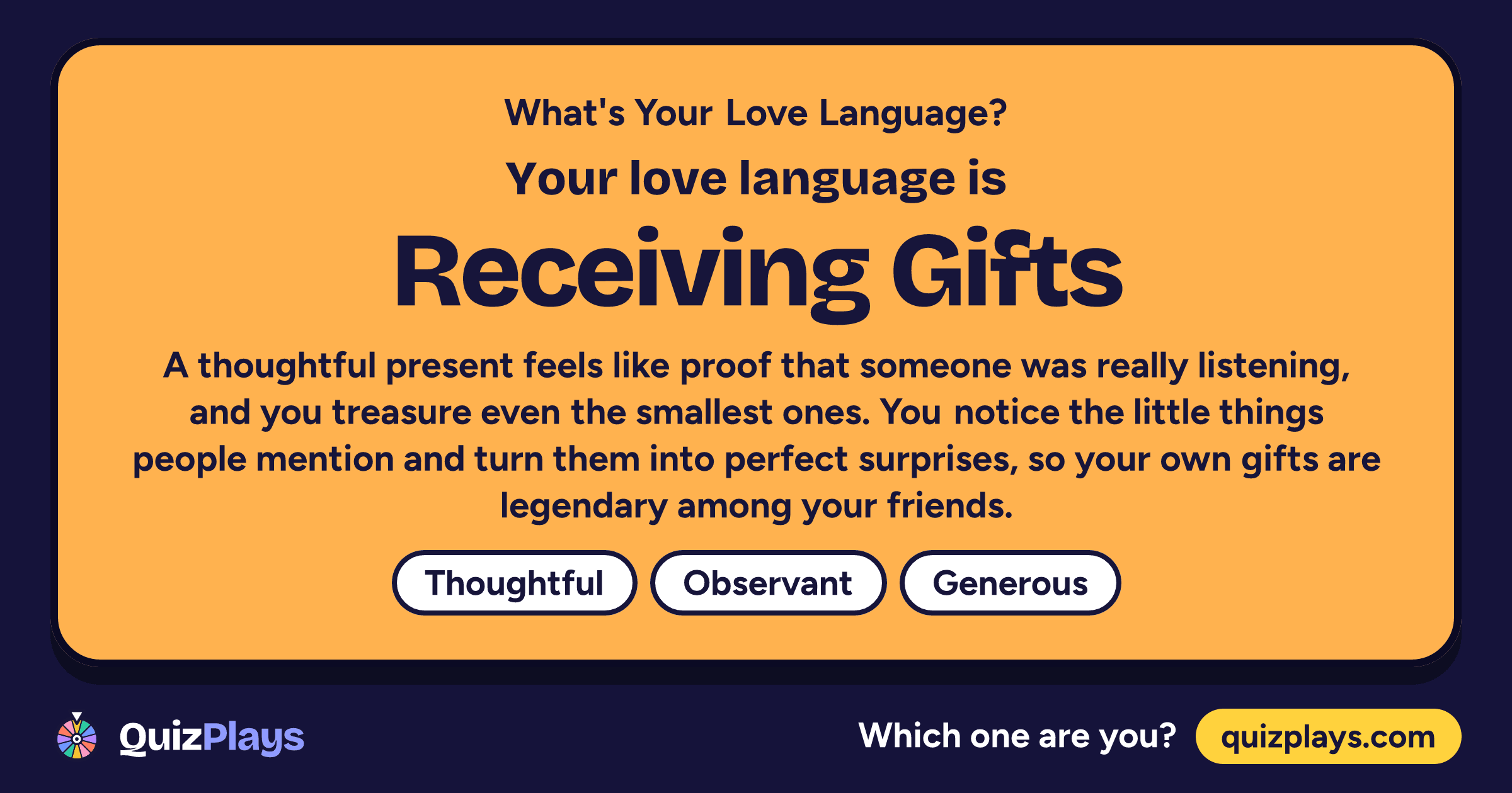 Receiving Gifts result card from the What's Your Love Language? quiz