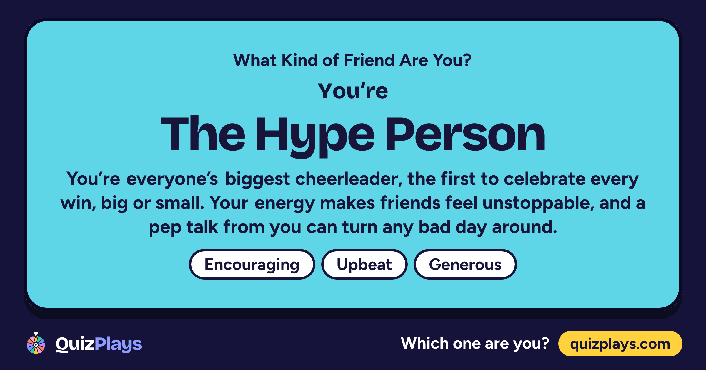 The Hype Person result card from the What Kind of Friend Are You? quiz