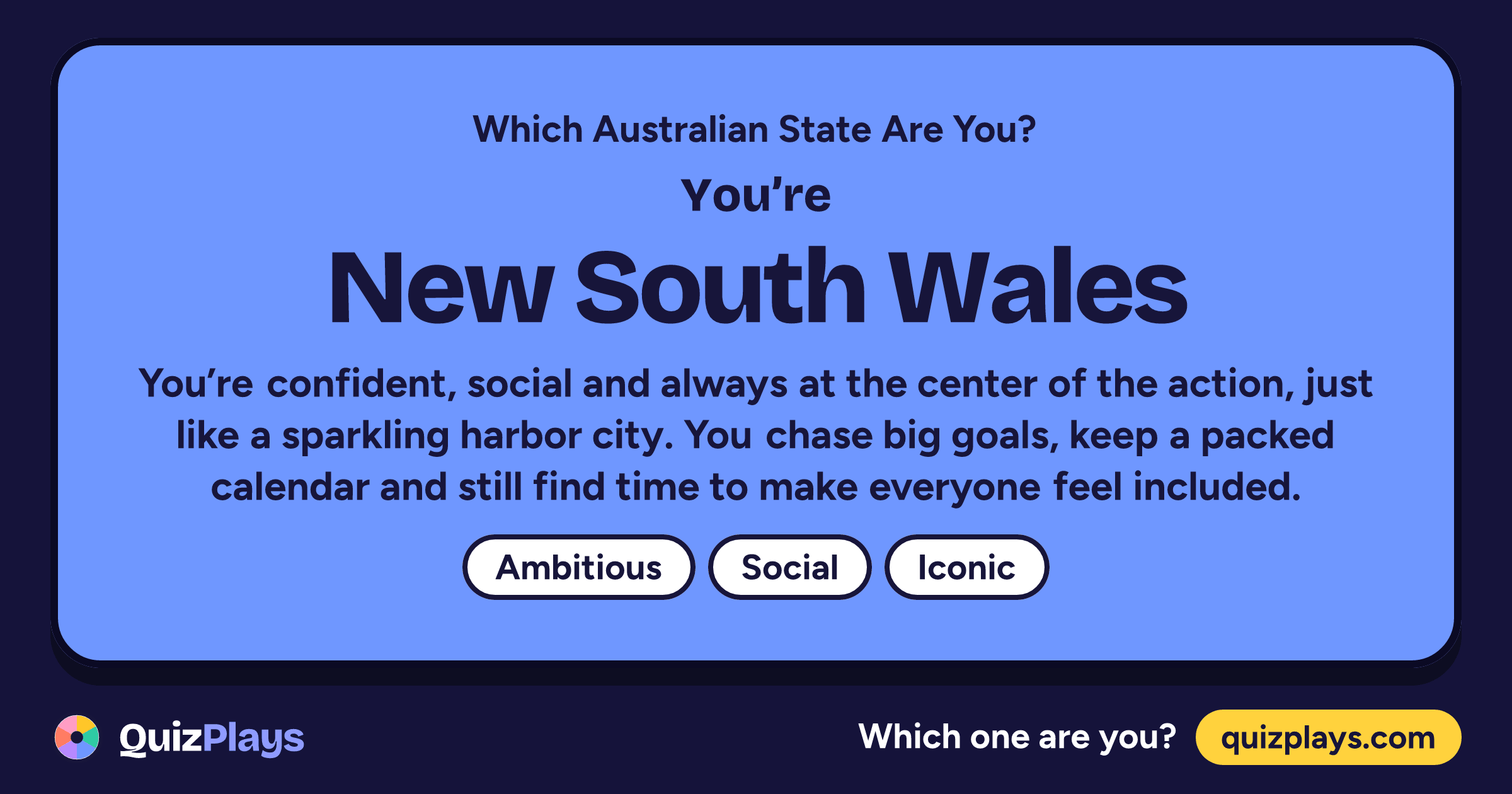 New South Wales result card from the Which Australian State Are You? quiz