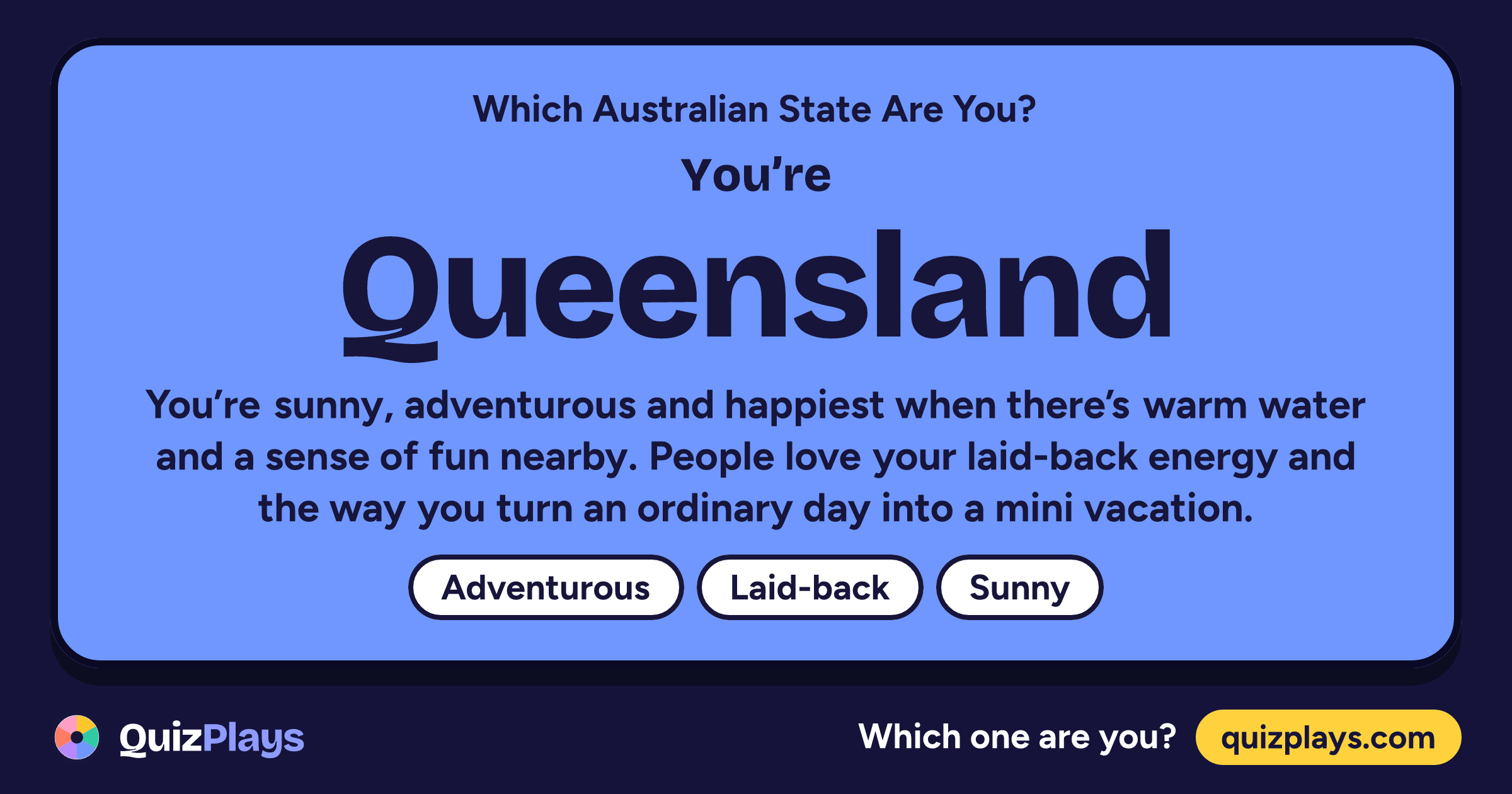 Queensland result card from the Which Australian State Are You? quiz