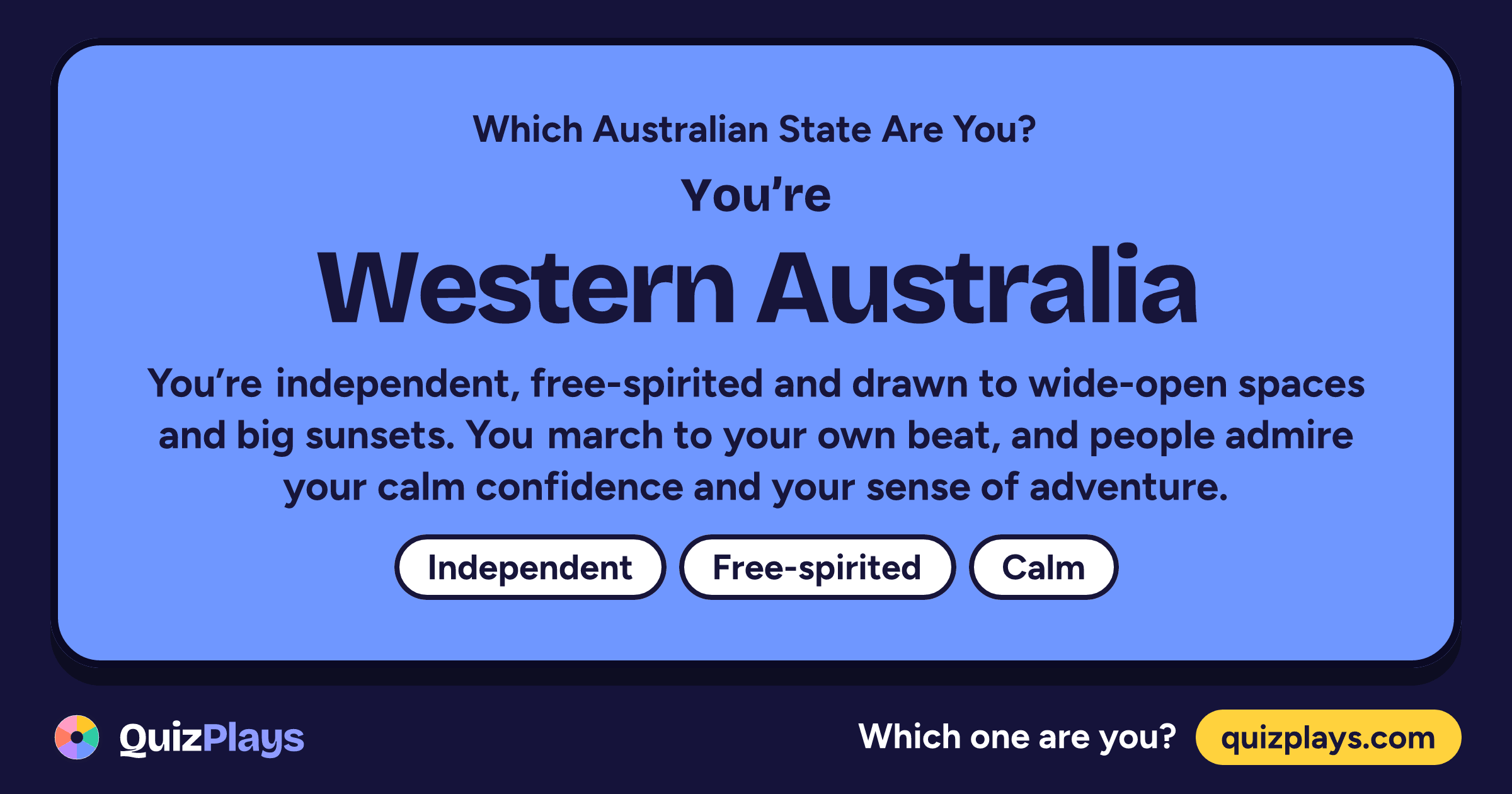 Western Australia result card from the Which Australian State Are You? quiz