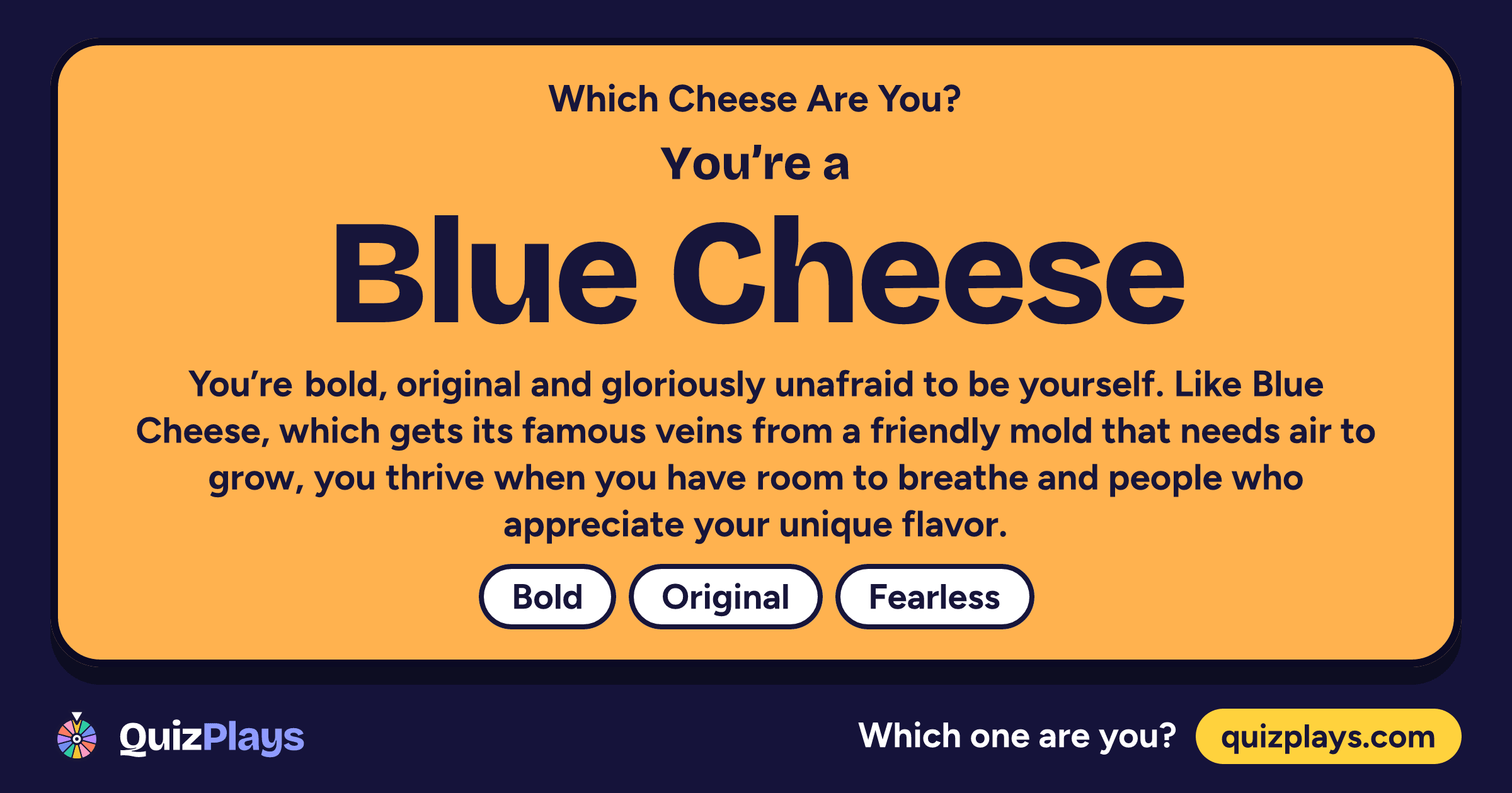 Blue Cheese result card from the Which Cheese Are You? quiz