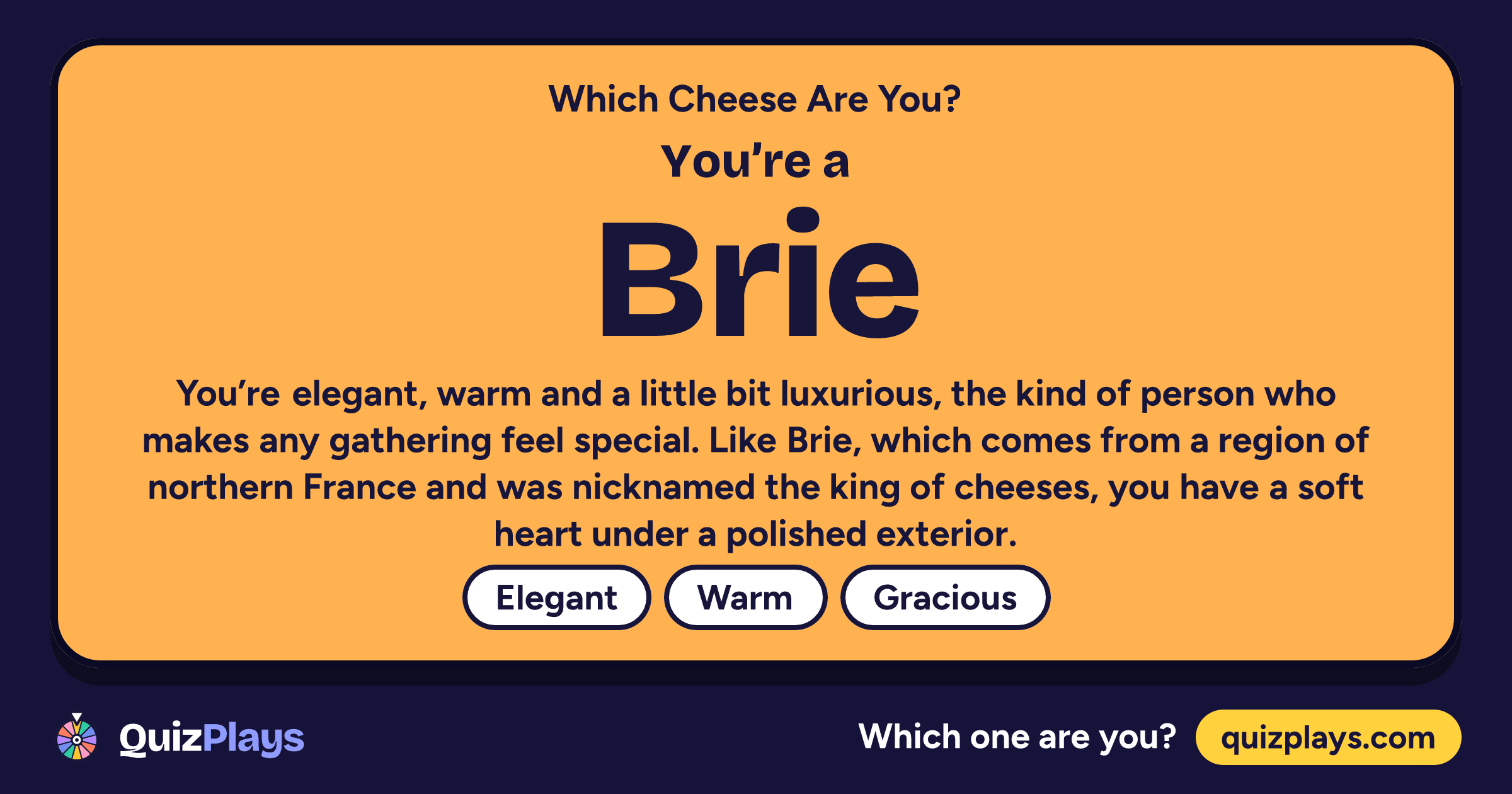 Brie result card from the Which Cheese Are You? quiz