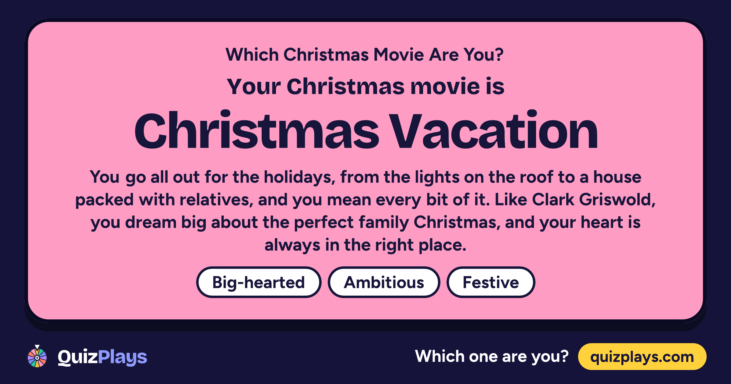 Christmas Vacation result card from the Which Christmas Movie Are You? quiz