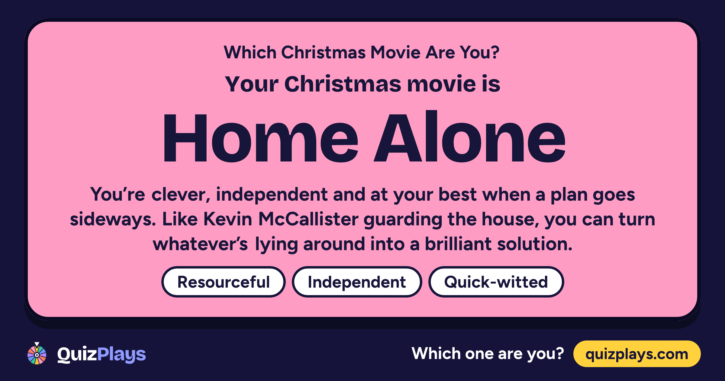 Home Alone result card from the Which Christmas Movie Are You? quiz