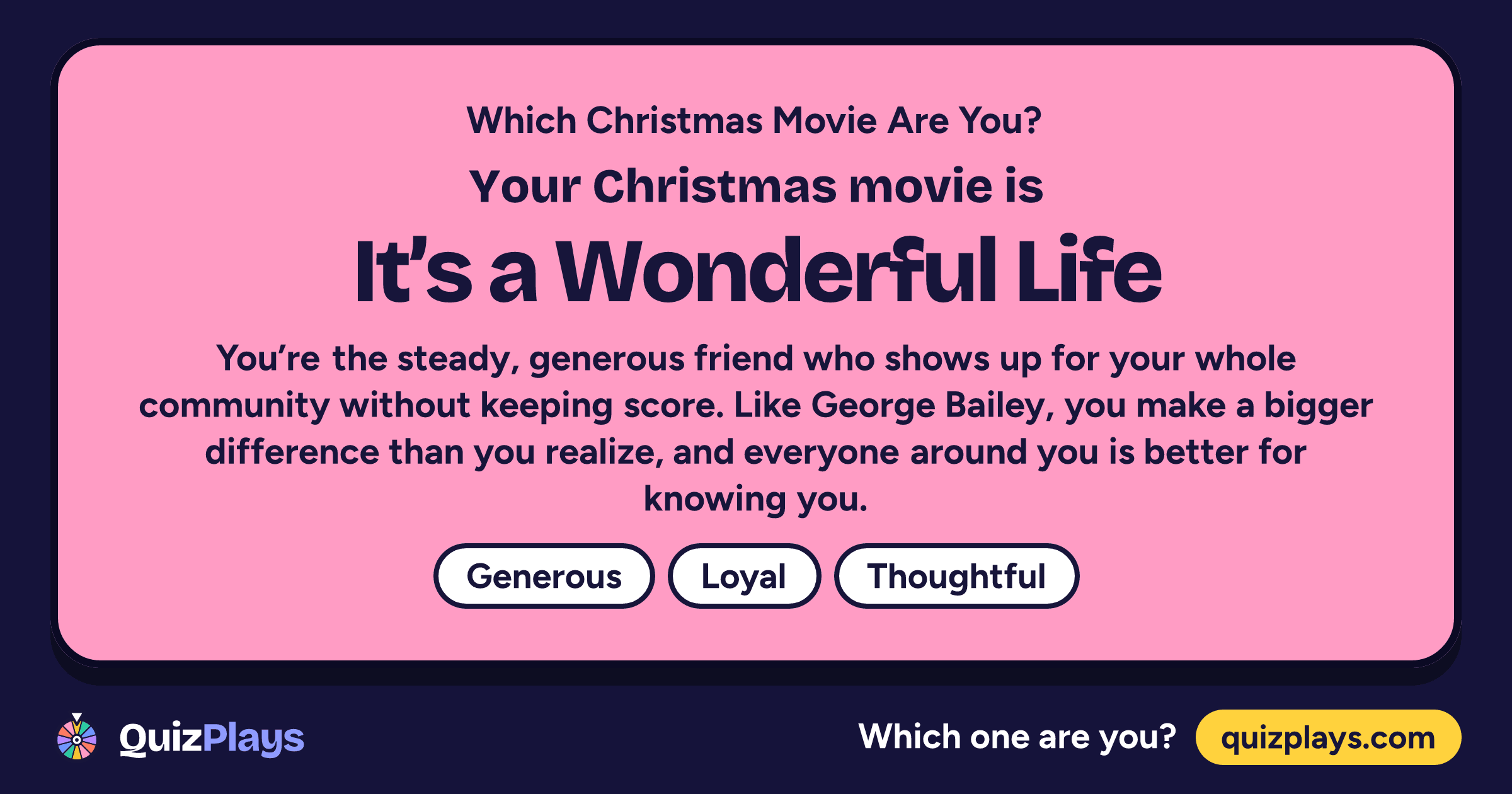It's a Wonderful Life result card from the Which Christmas Movie Are You? quiz