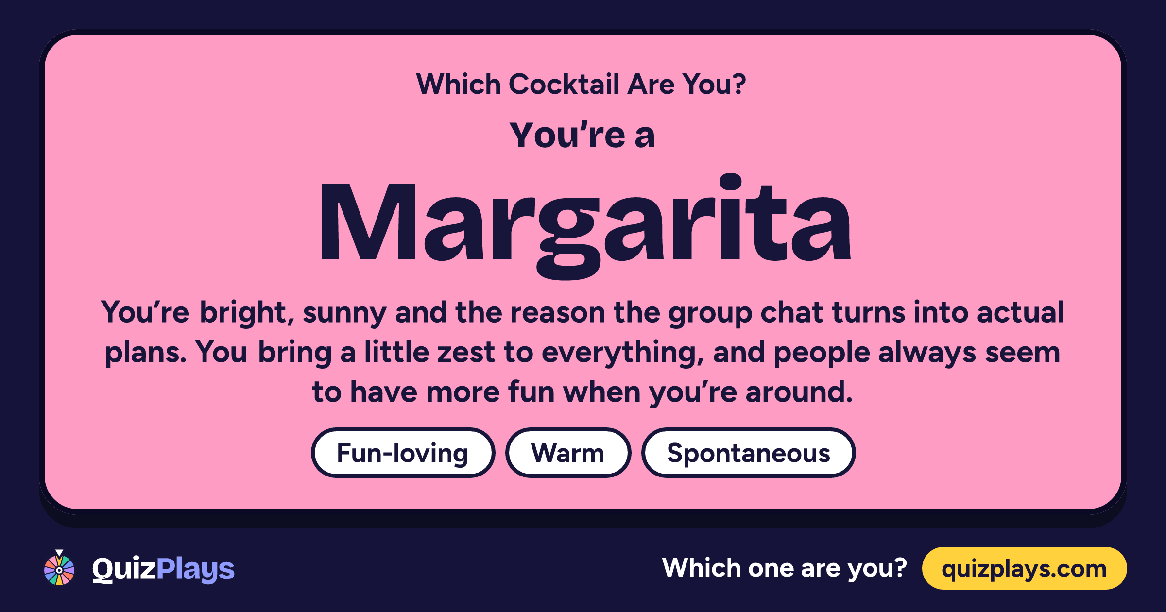 Margarita result card from the Which Cocktail Are You? quiz