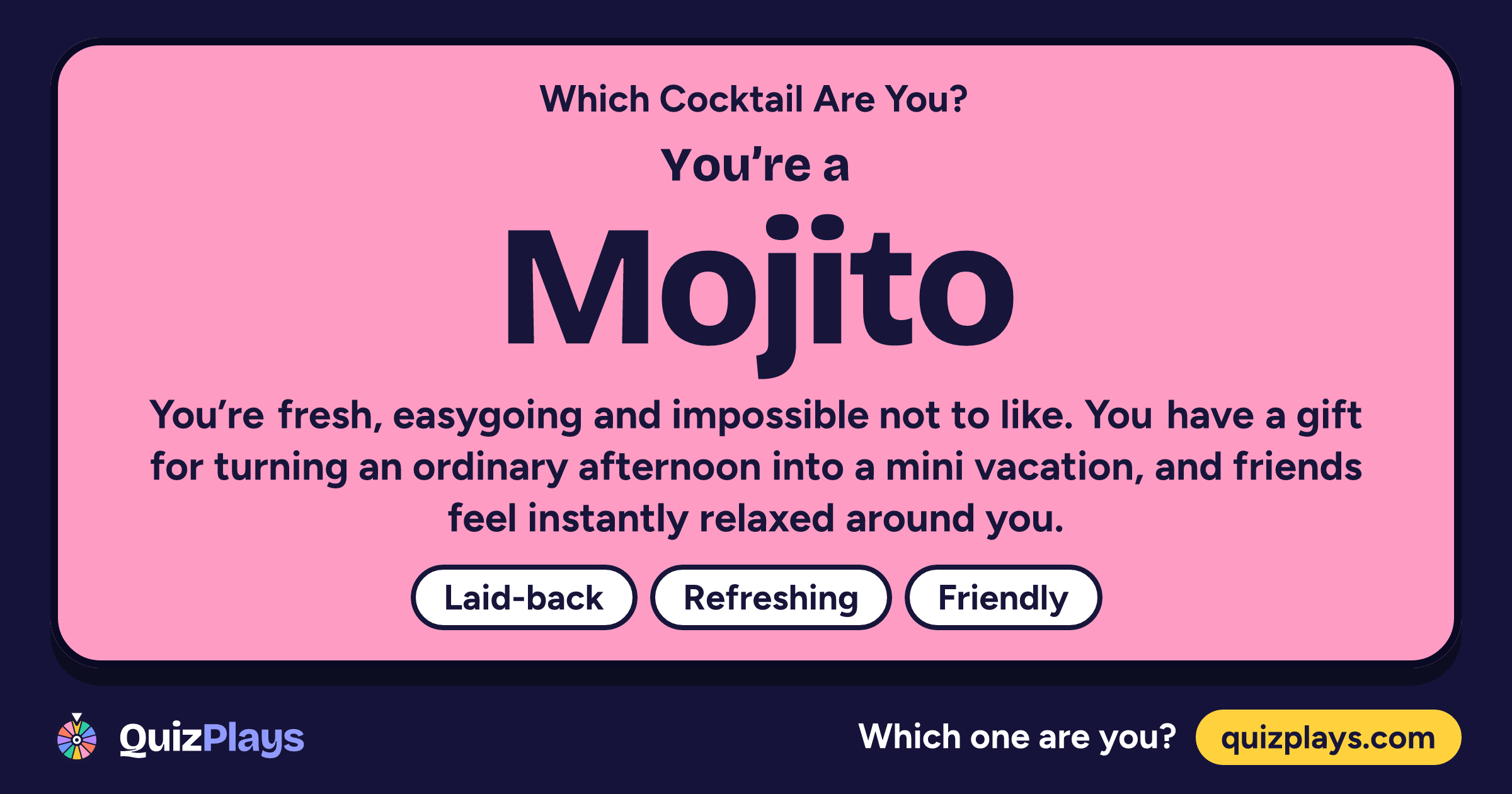 Mojito result card from the Which Cocktail Are You? quiz