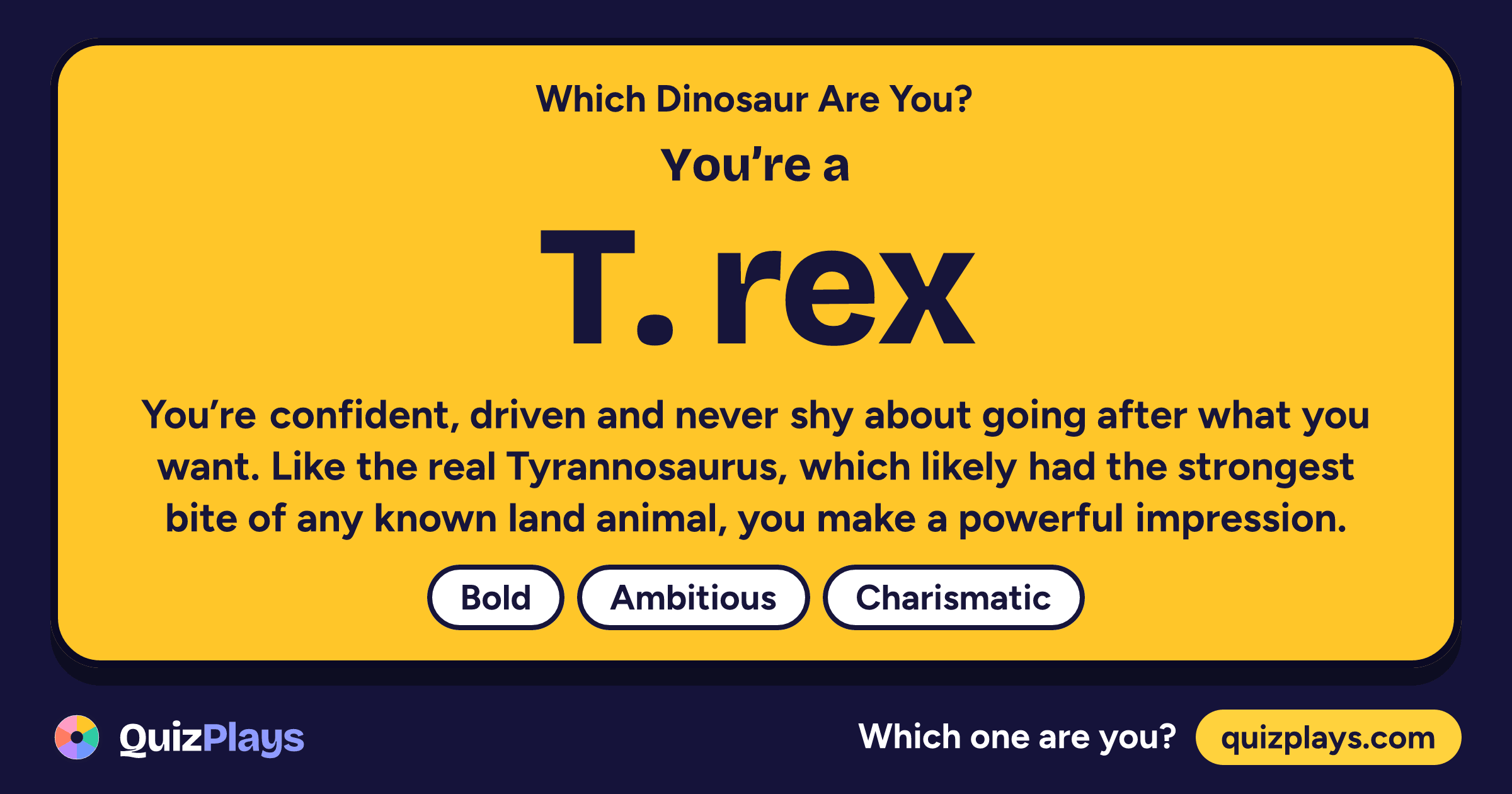 T. rex result card from the Which Dinosaur Are You? quiz