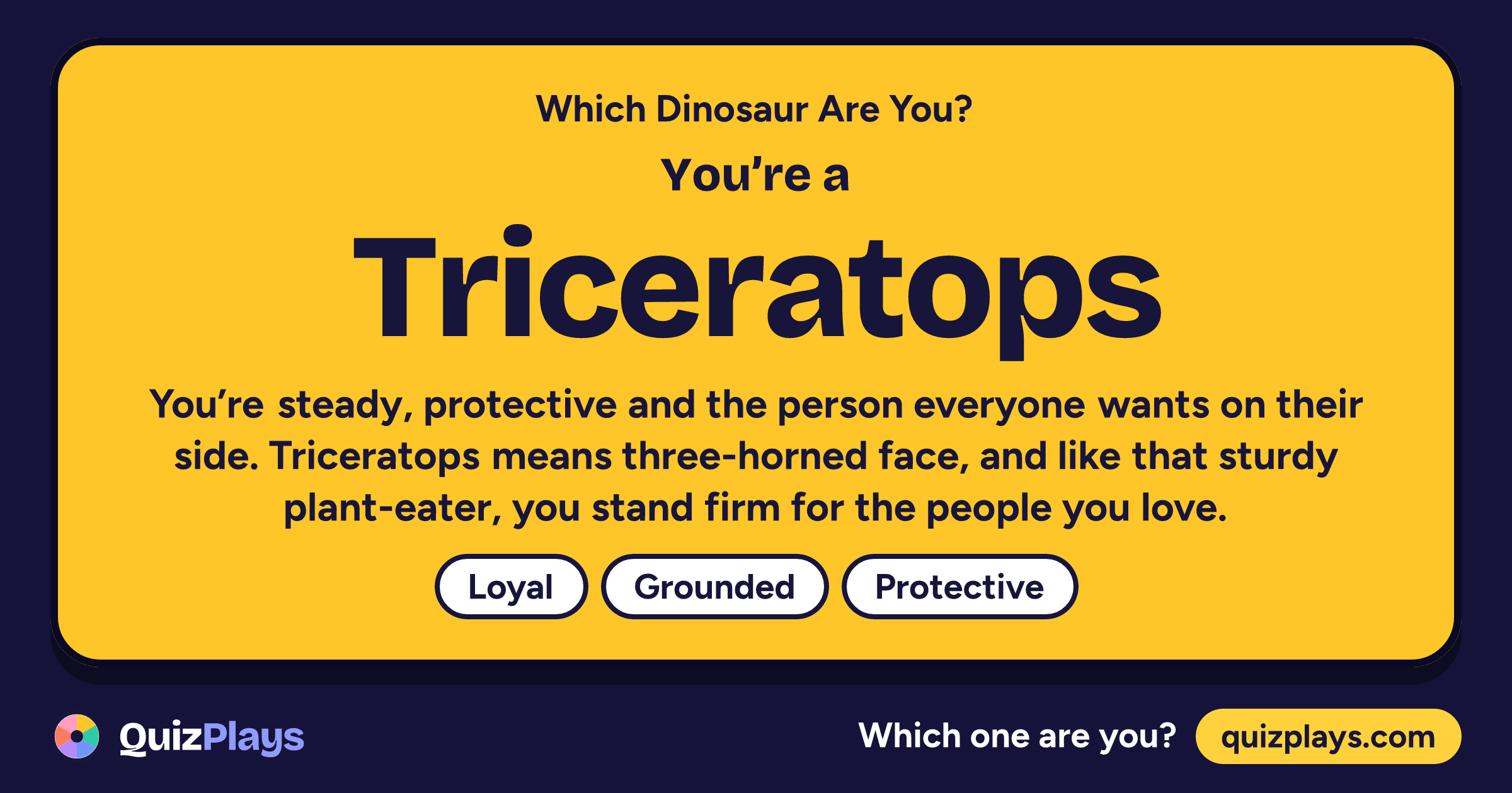 Triceratops result card from the Which Dinosaur Are You? quiz