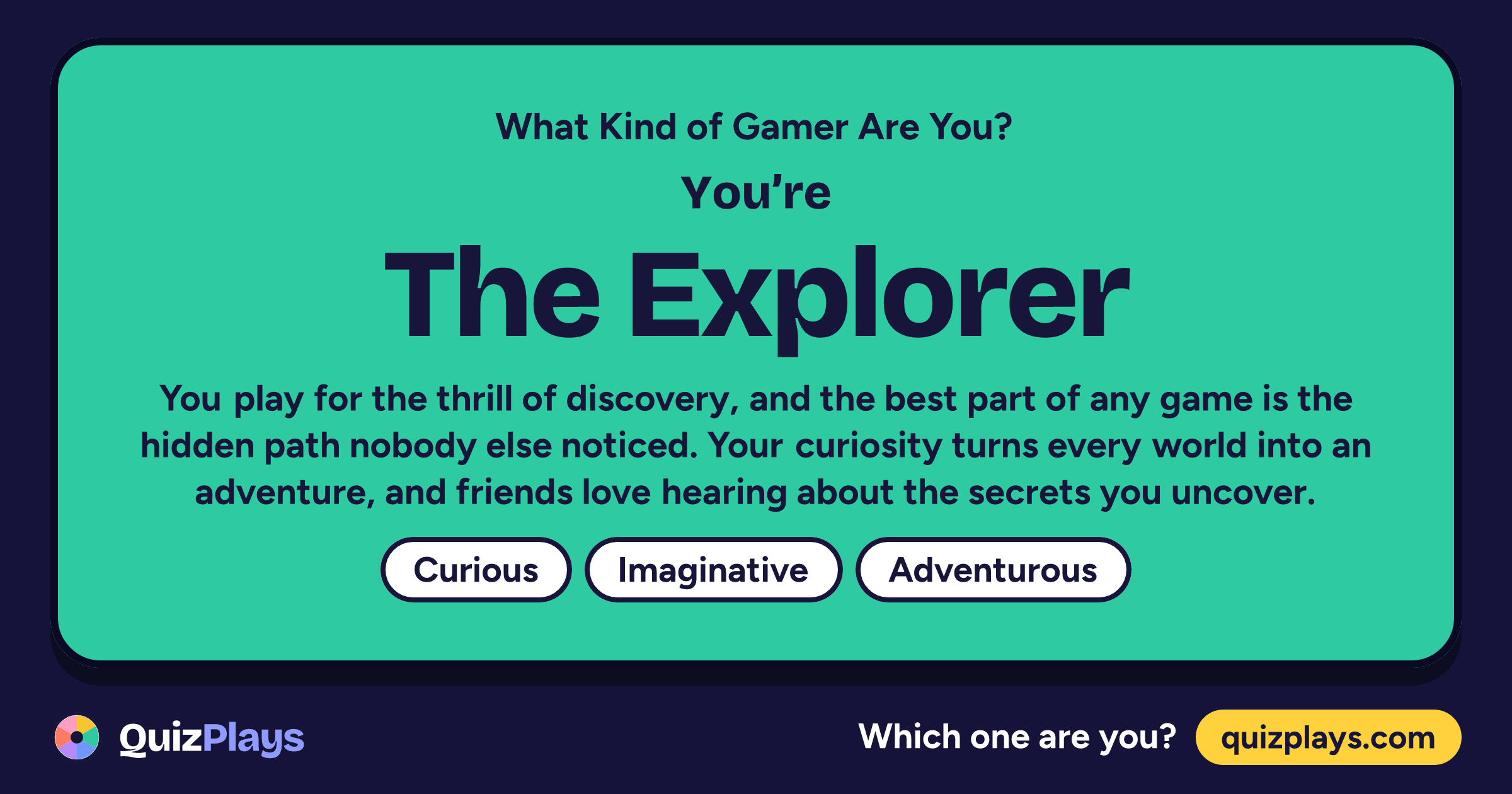 The Explorer result card from the What Kind of Gamer Are You? quiz