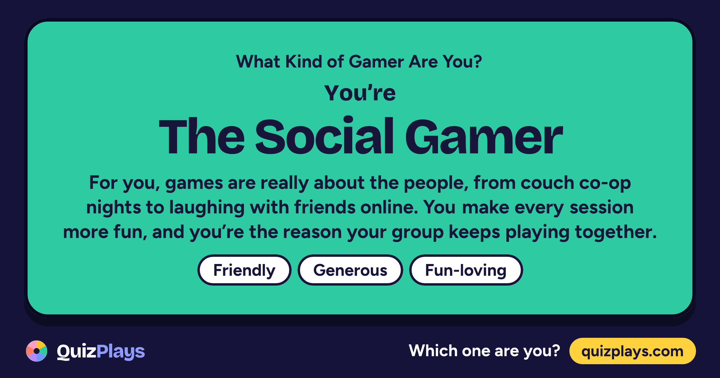 The Social Gamer result card from the What Kind of Gamer Are You? quiz