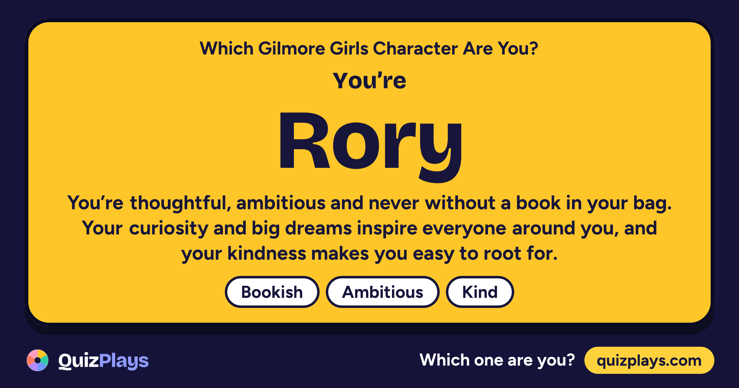 Rory result card from the Which Gilmore Girls Character Are You? quiz