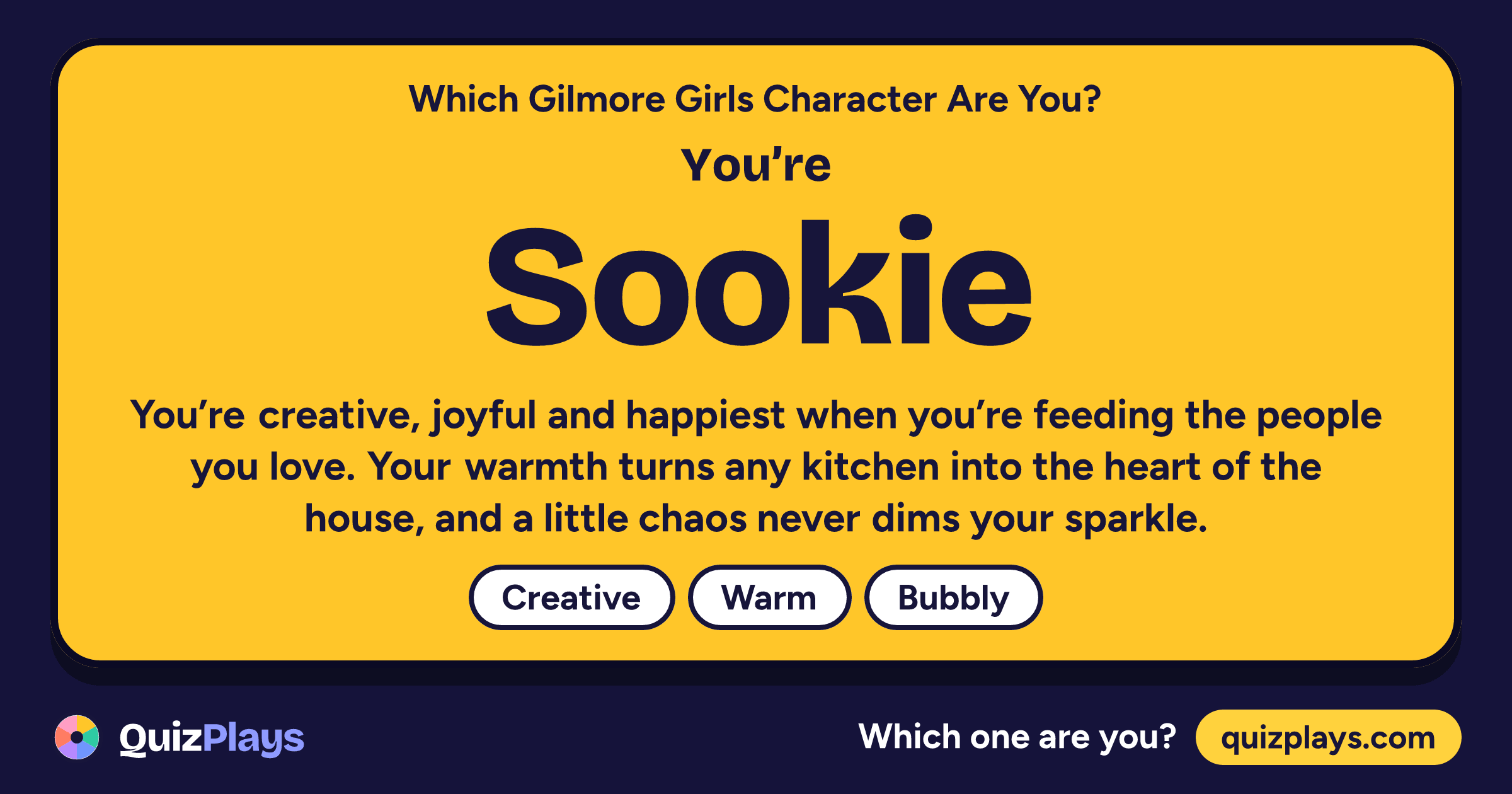 Sookie result card from the Which Gilmore Girls Character Are You? quiz
