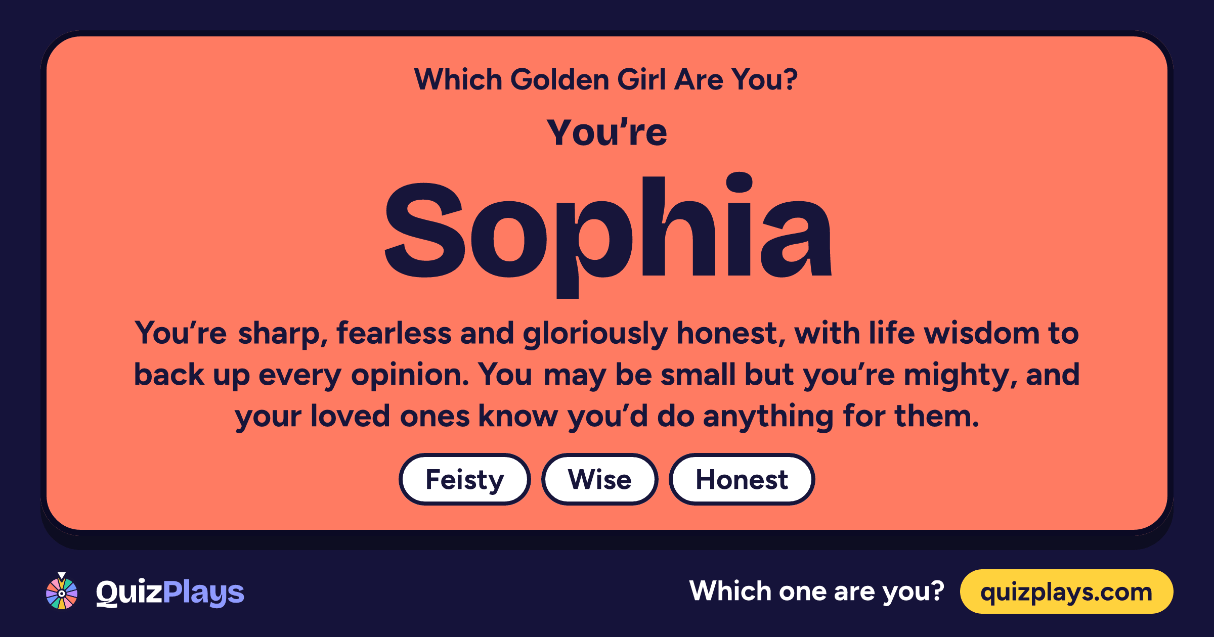 Sophia result card from the Which Golden Girl Are You? quiz