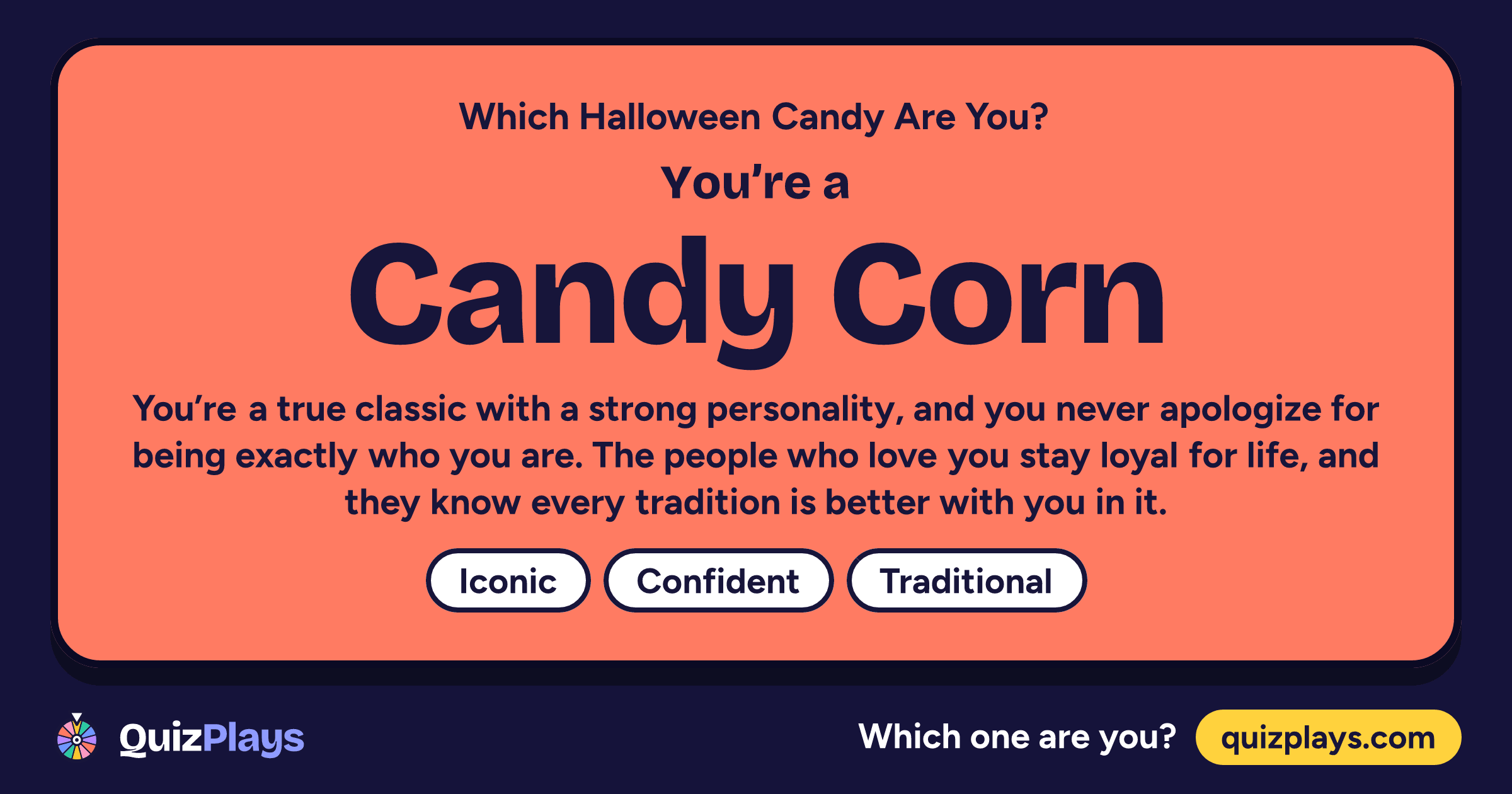 Candy Corn result card from the Which Halloween Candy Are You? quiz