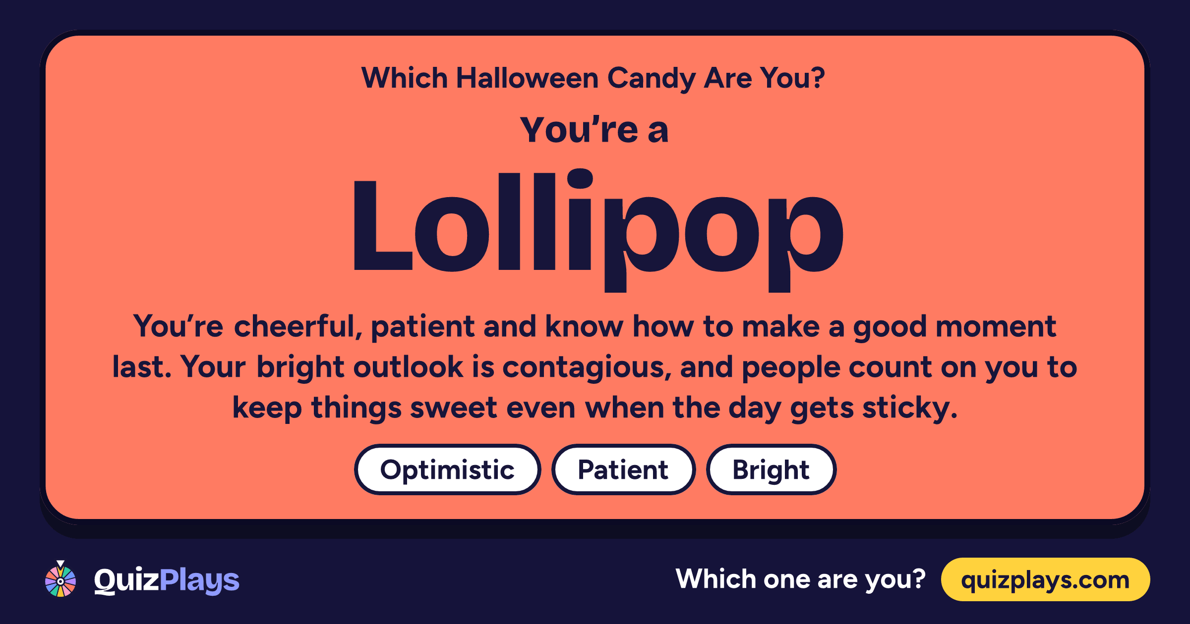 Lollipop result card from the Which Halloween Candy Are You? quiz