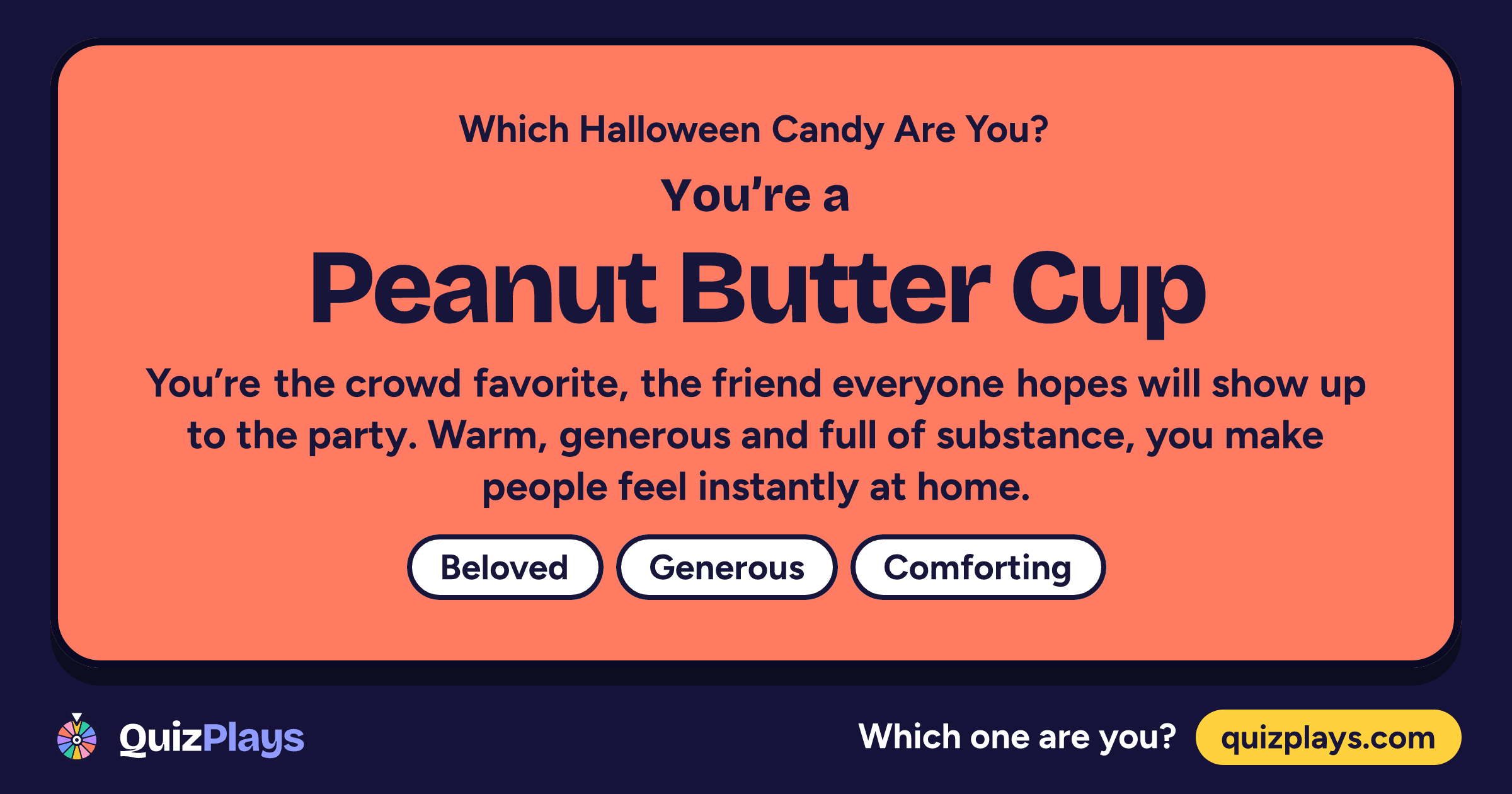 Peanut Butter Cup result card from the Which Halloween Candy Are You? quiz