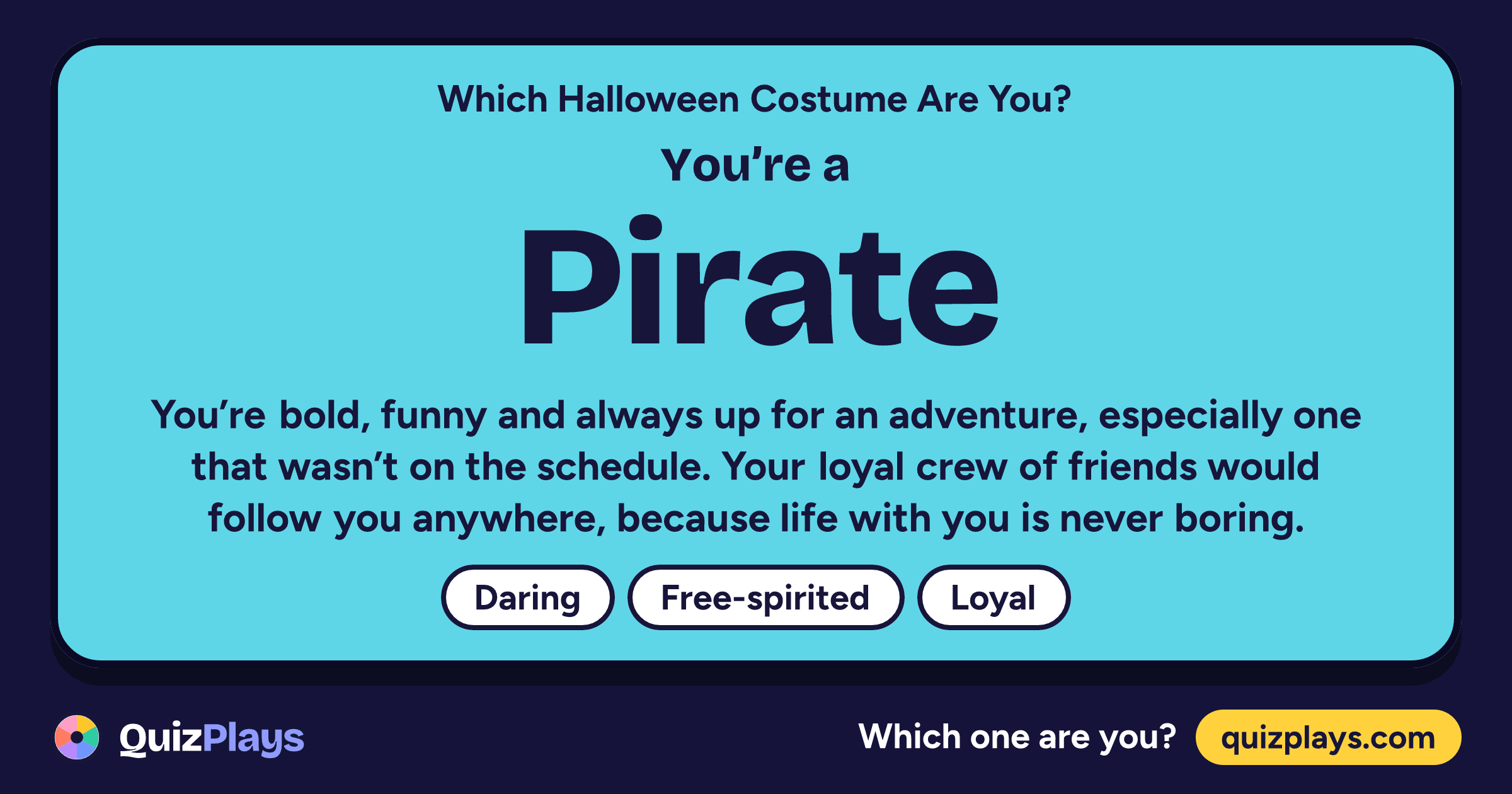 Pirate result card from the Which Halloween Costume Are You? quiz