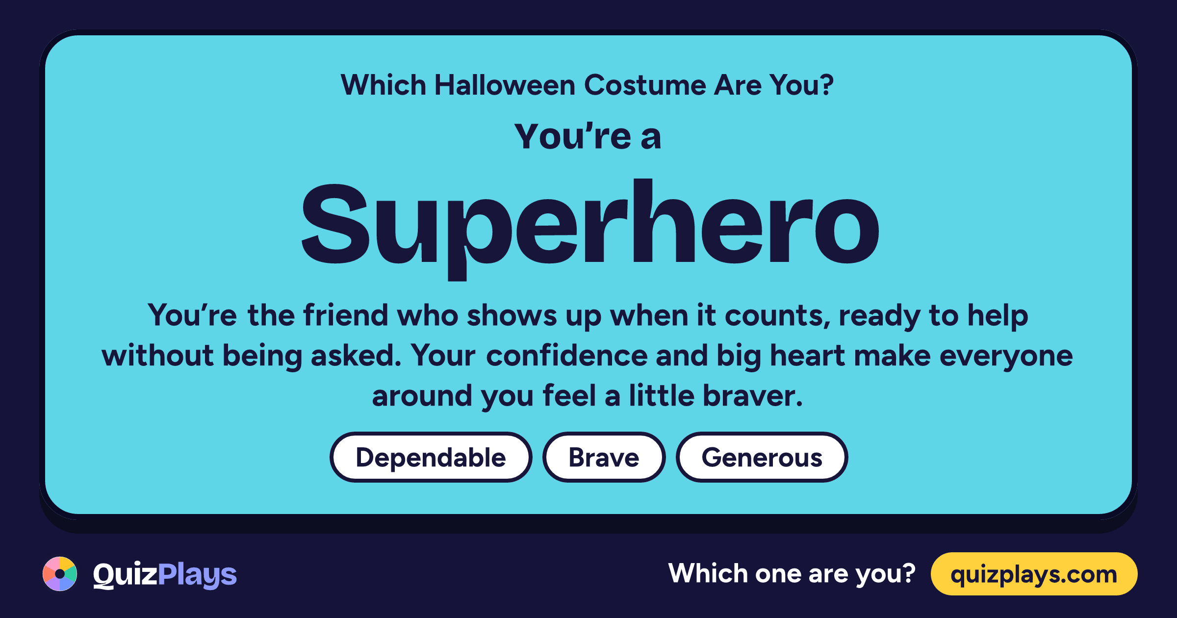 Superhero result card from the Which Halloween Costume Are You? quiz