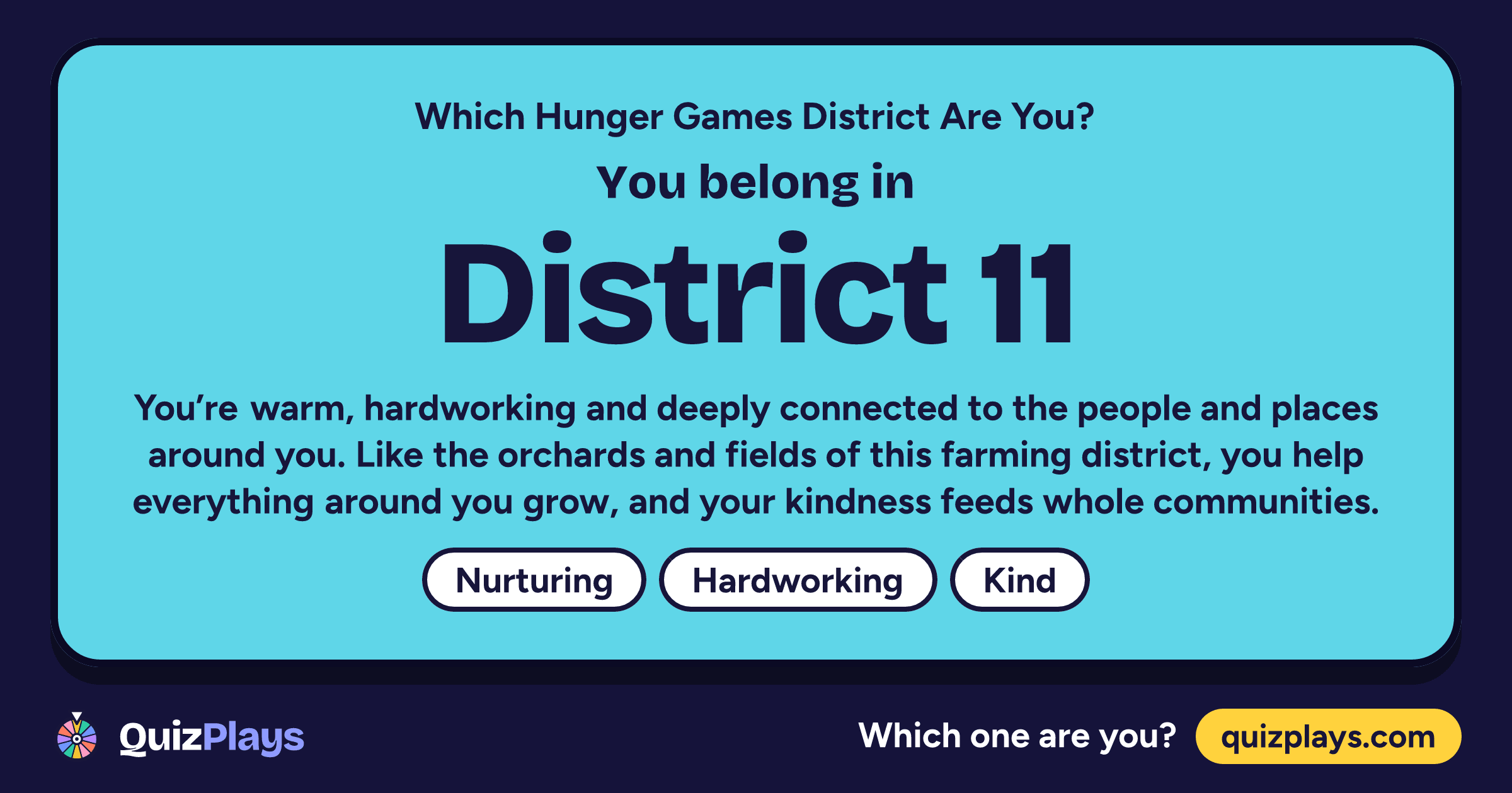 District 11 result card from the Which Hunger Games District Are You? quiz