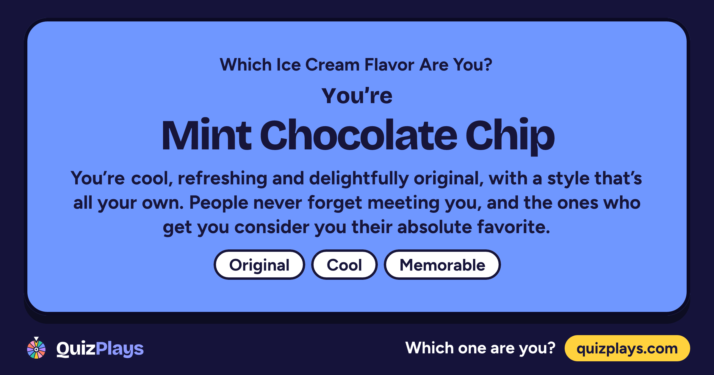 Mint Chocolate Chip result card from the Which Ice Cream Flavor Are You? quiz