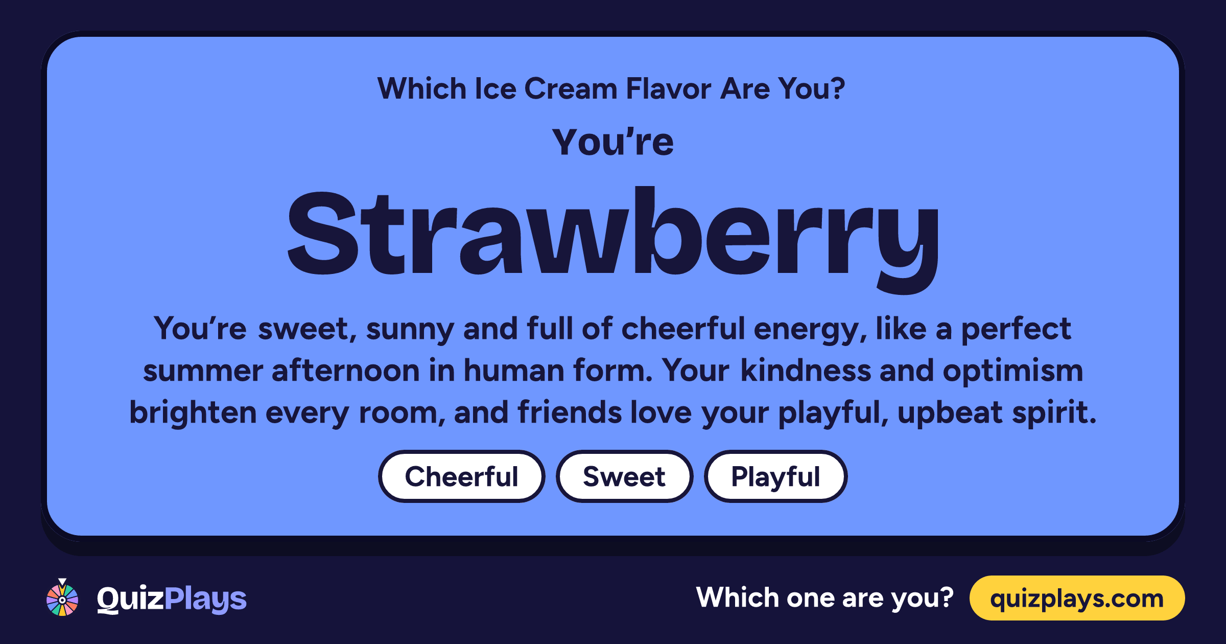 Strawberry result card from the Which Ice Cream Flavor Are You? quiz