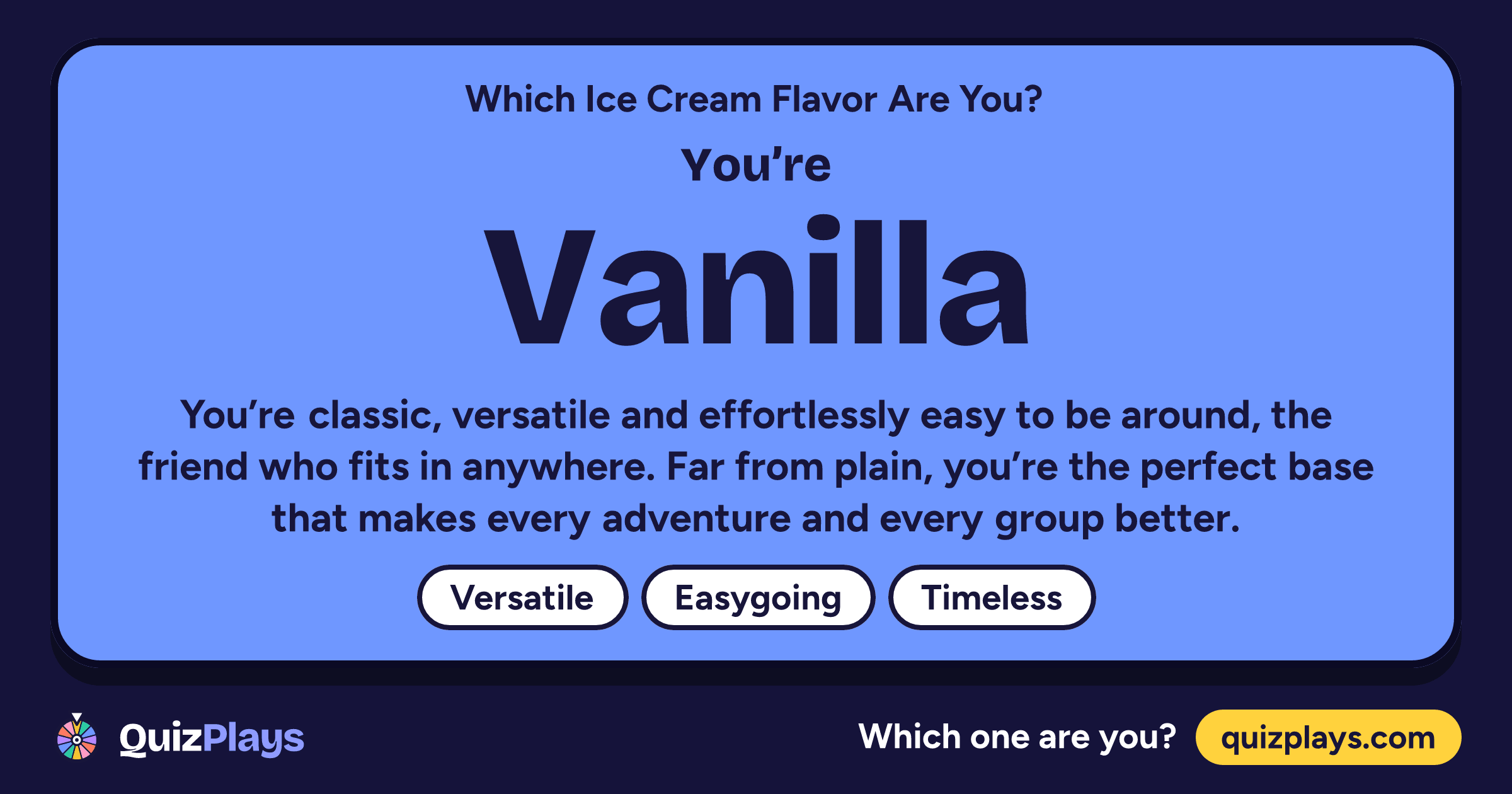 Vanilla result card from the Which Ice Cream Flavor Are You? quiz