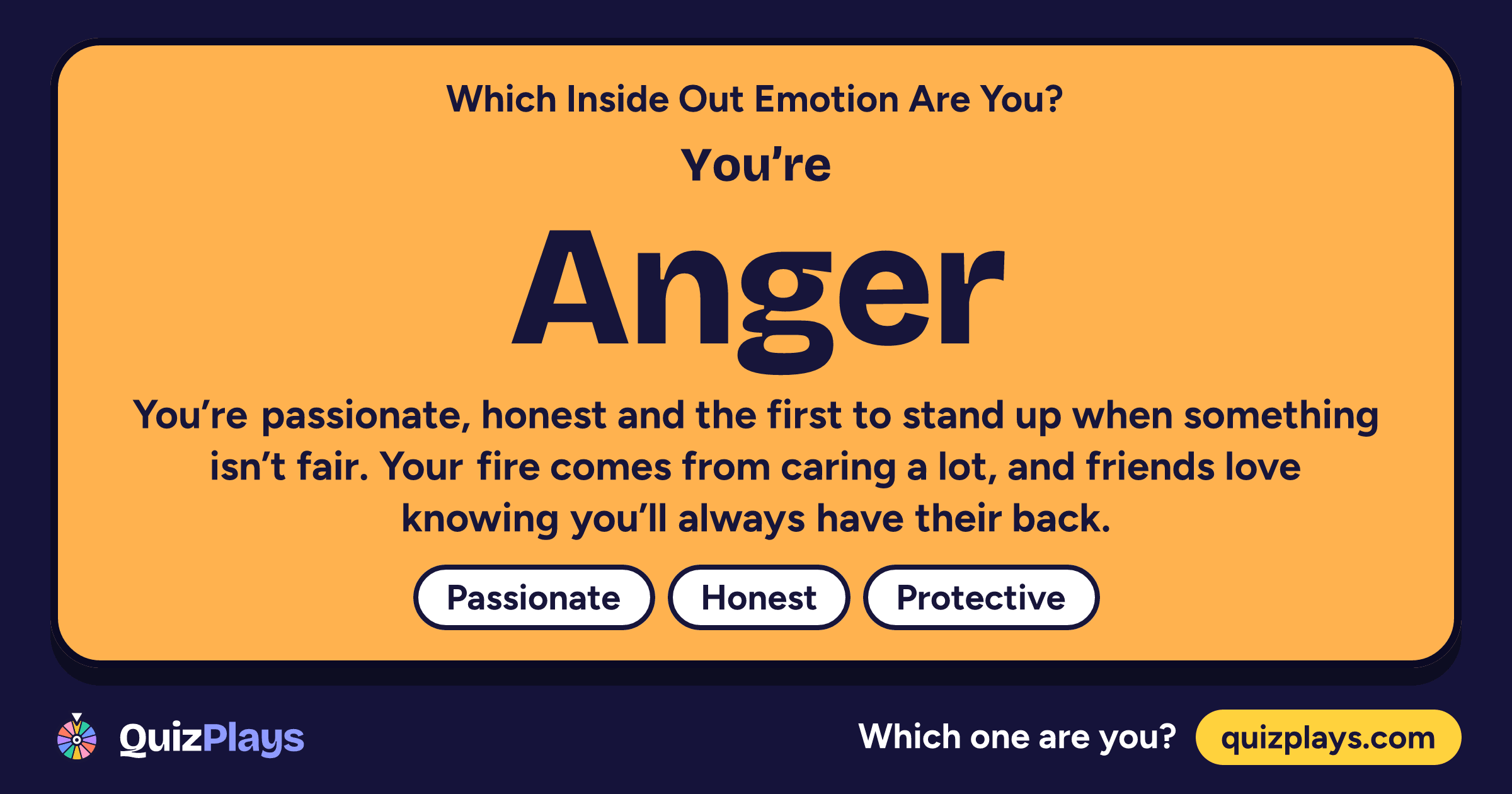 Anger result card from the Which Inside Out Emotion Are You? quiz