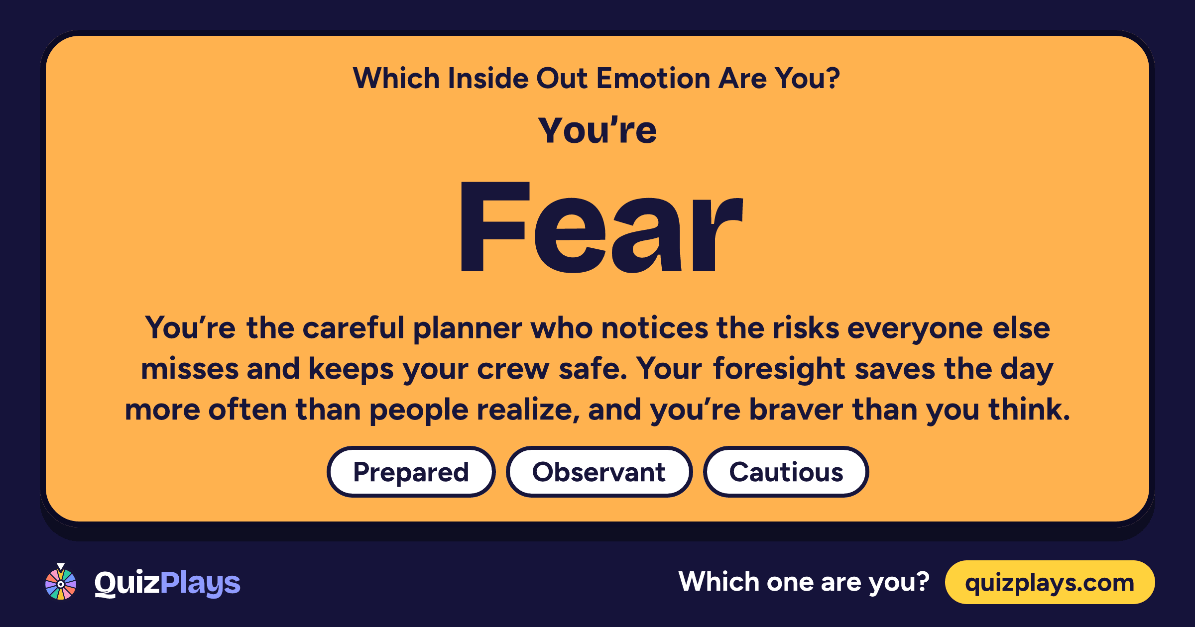 Fear result card from the Which Inside Out Emotion Are You? quiz