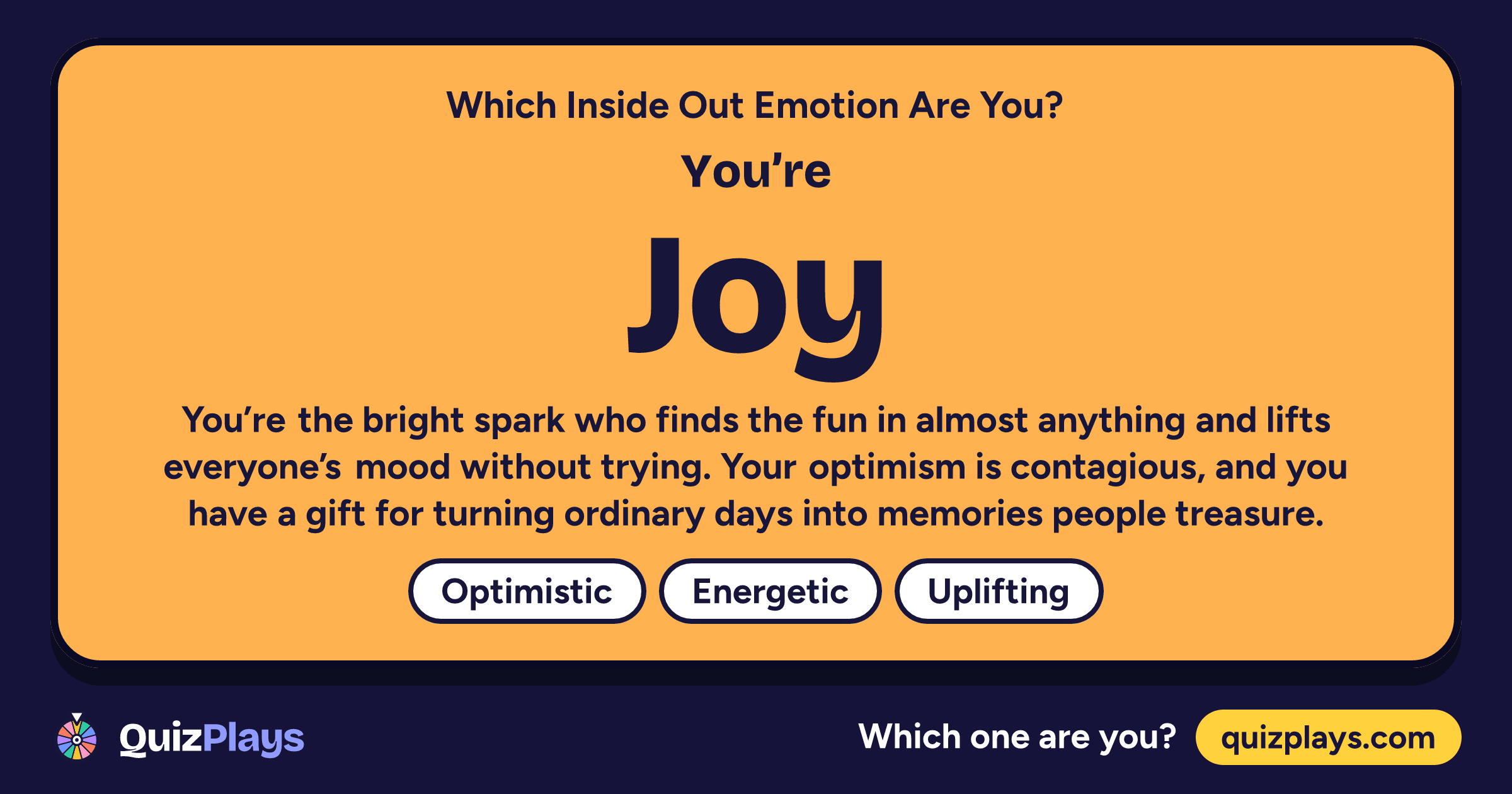 Joy result card from the Which Inside Out Emotion Are You? quiz