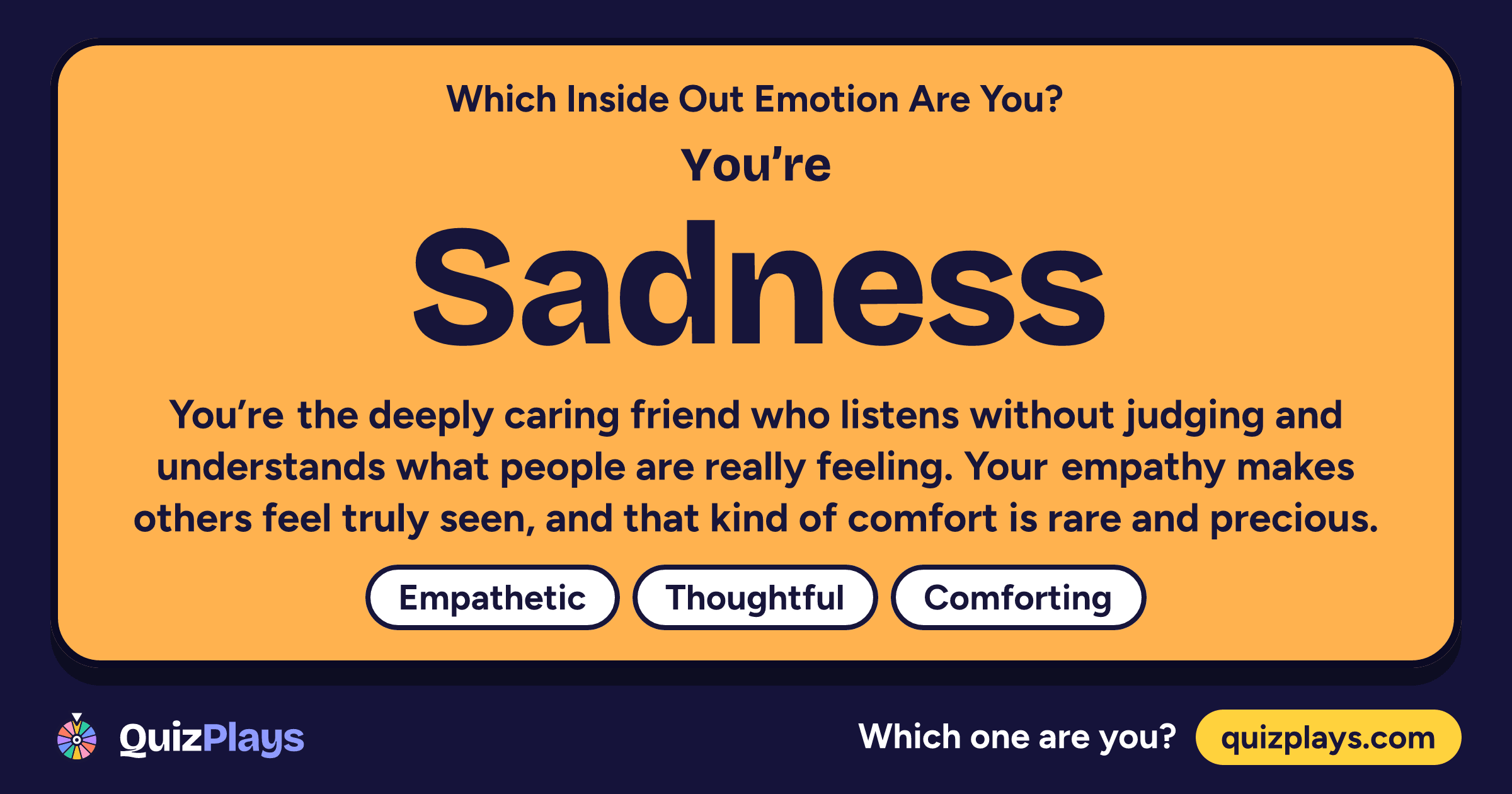 Sadness result card from the Which Inside Out Emotion Are You? quiz