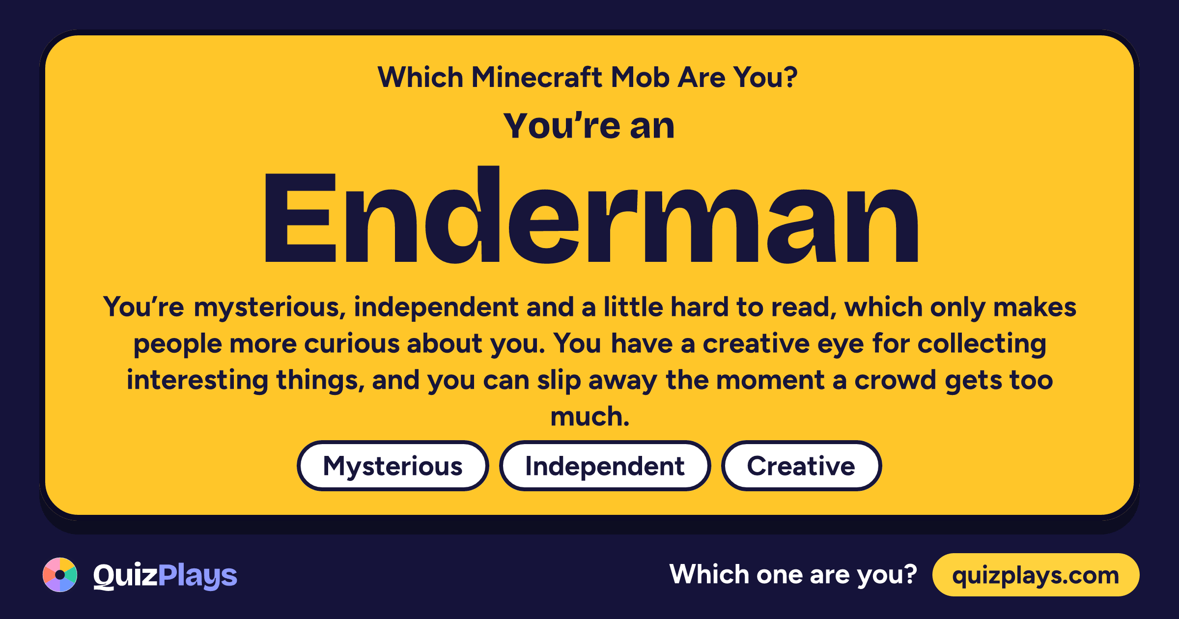 Enderman result card from the Which Minecraft Mob Are You? quiz