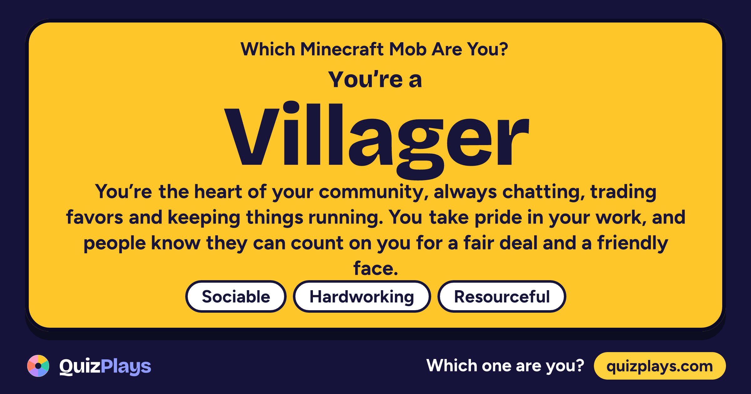 Villager result card from the Which Minecraft Mob Are You? quiz