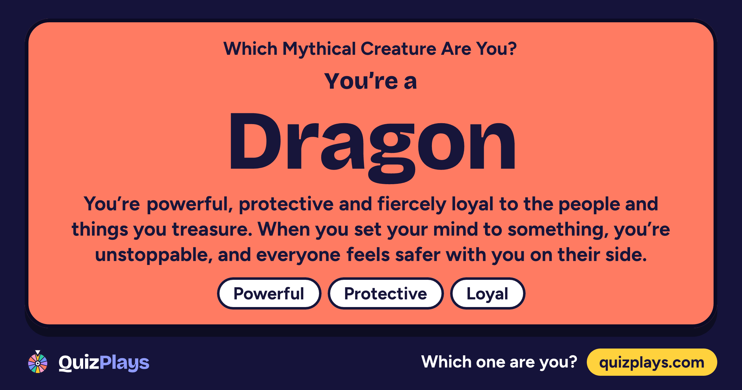 Dragon result card from the Which Mythical Creature Are You? quiz