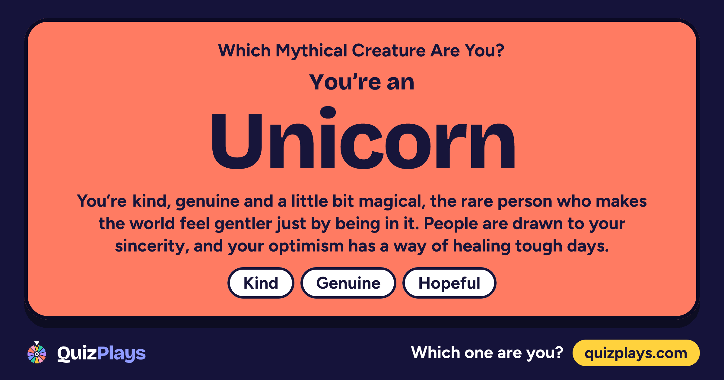 Unicorn result card from the Which Mythical Creature Are You? quiz